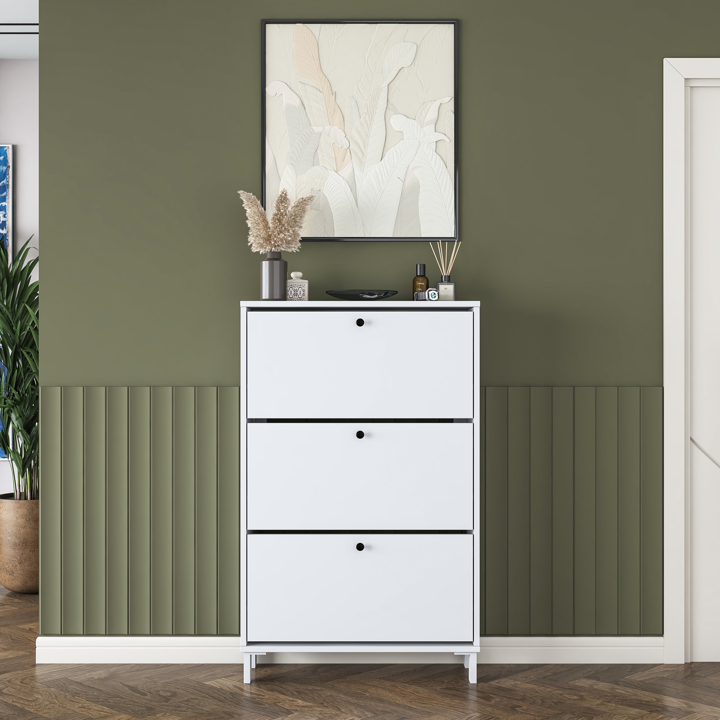 Rani EB112 Ayakkabılık Düşer Kapaklı 3 Bölmeli Ayakkabılık Beyaz