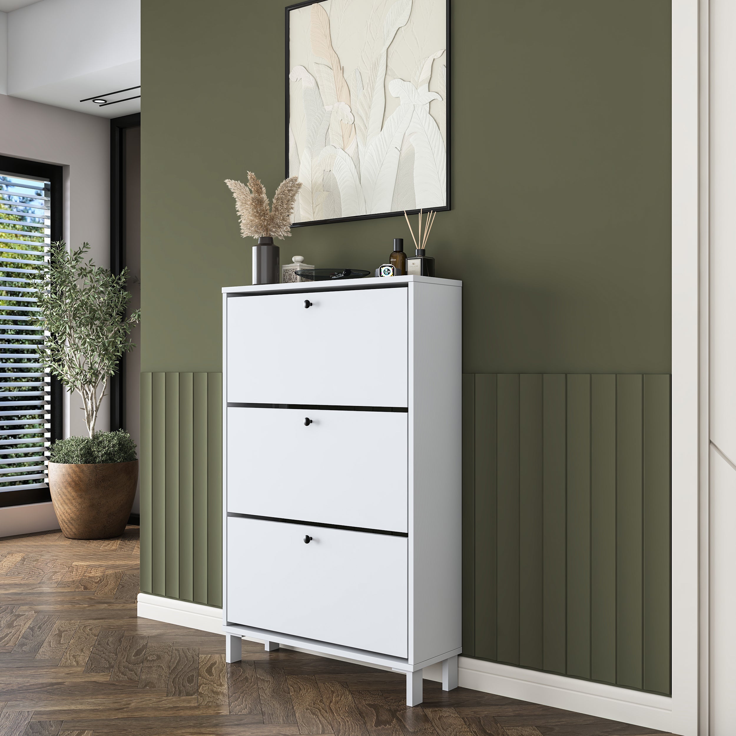 Rani EB112 Ayakkabılık Düşer Kapaklı 3 Bölmeli Ayakkabılık Beyaz