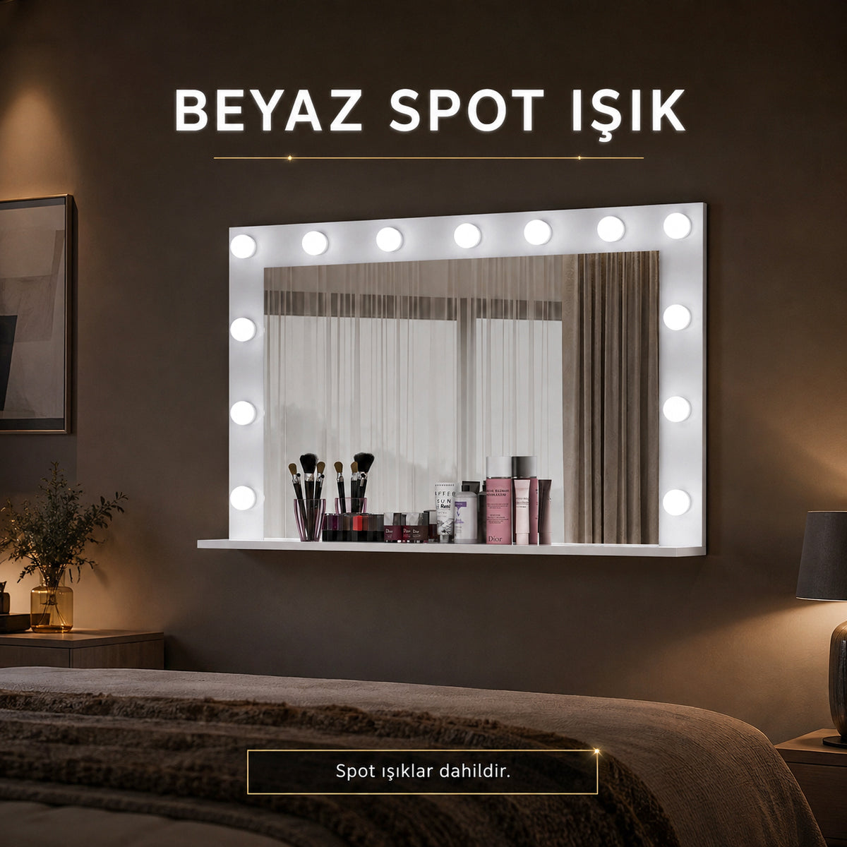 Rani EF110 Hollywood Işıklı Ayna Kulis Makyaj Aynası Spot Işıklar Dahil Ayna Beyaz