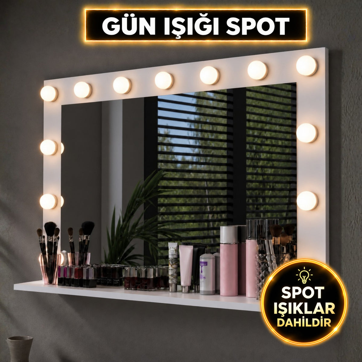 Rani EF111 Hollywood Işıklı Ayna Kulis Makyaj Aynası Günışığı Spot Işıklı