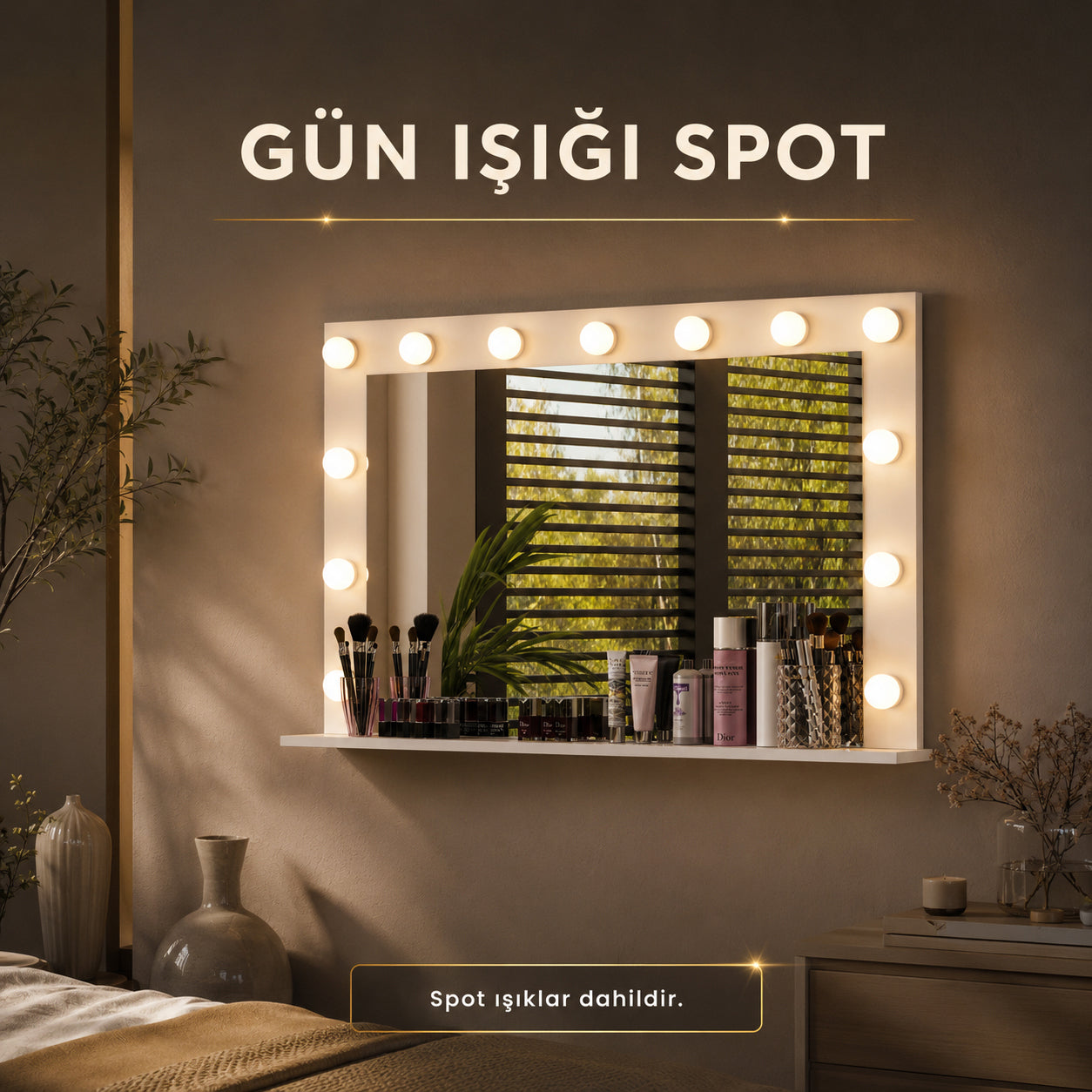 Rani EF111 Hollywood Işıklı Ayna Kulis Makyaj Aynası Günışığı Spot Işıklı