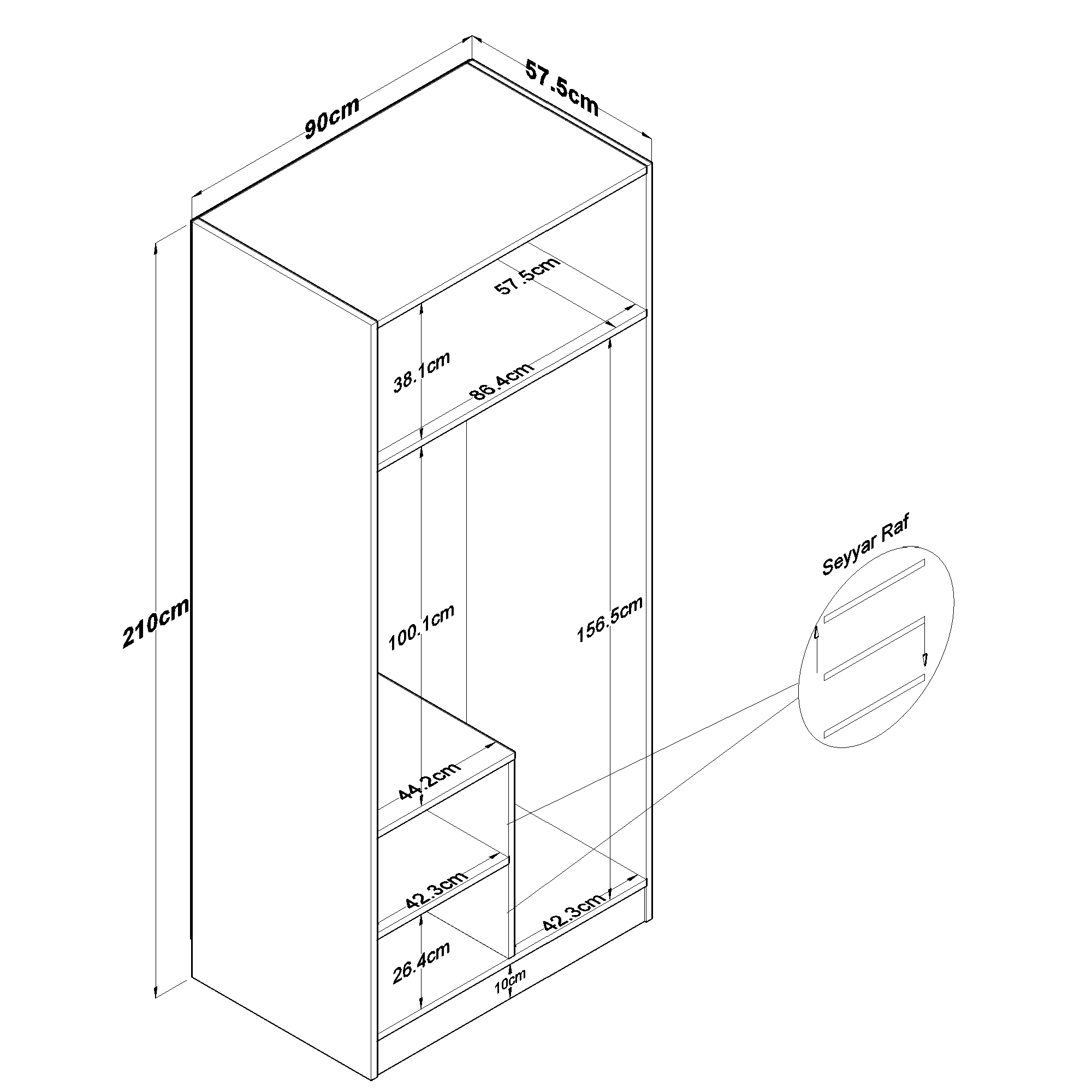 Rani BA227 Membran Kapaklı Gardırop 2 Raflı 2 Kapaklı Askılı Elbise Dolabı Beyaz