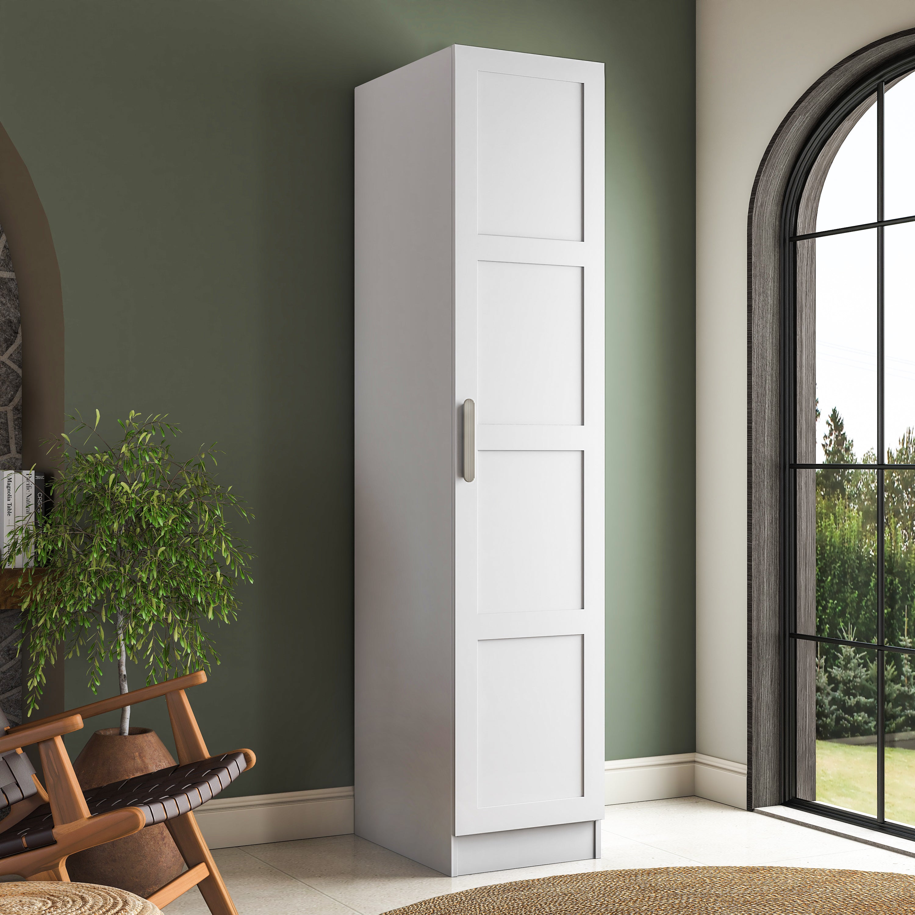 Rani BA218 Membran Kapaklı Gardırop Raflı Tek Kapaklı Askılı Elbise Dolabı Beyaz