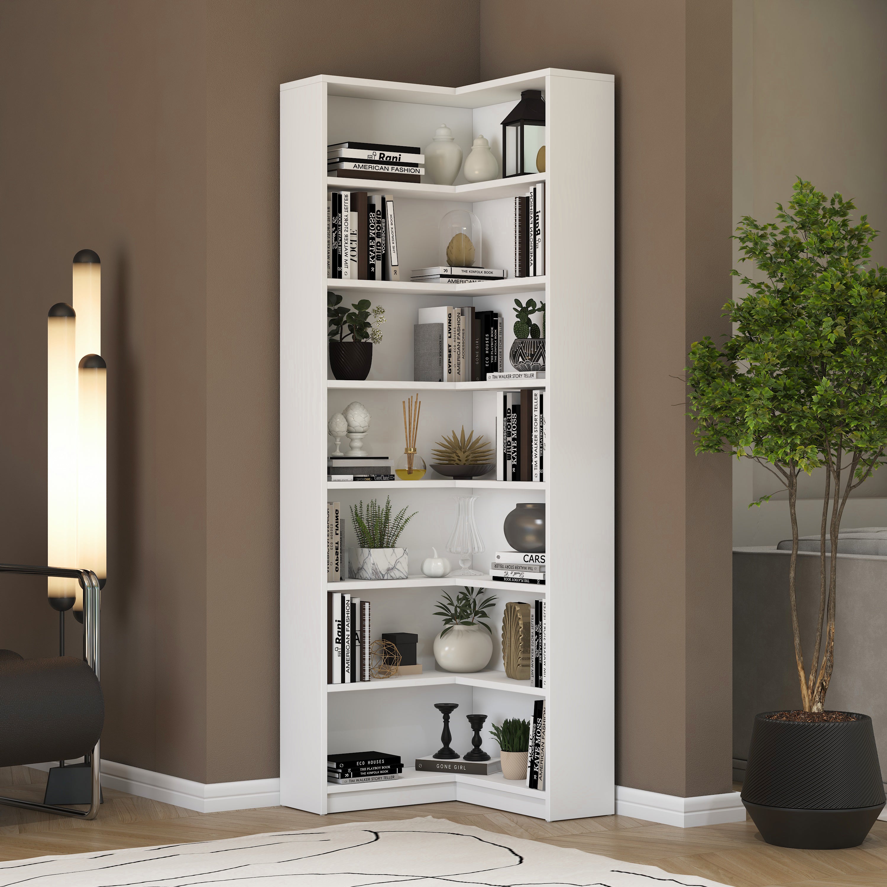 Rani HC129 Kitaplık 6 Raflı Çalışma Odası Kütüphane Modern Duvar Rafı Beyaz
