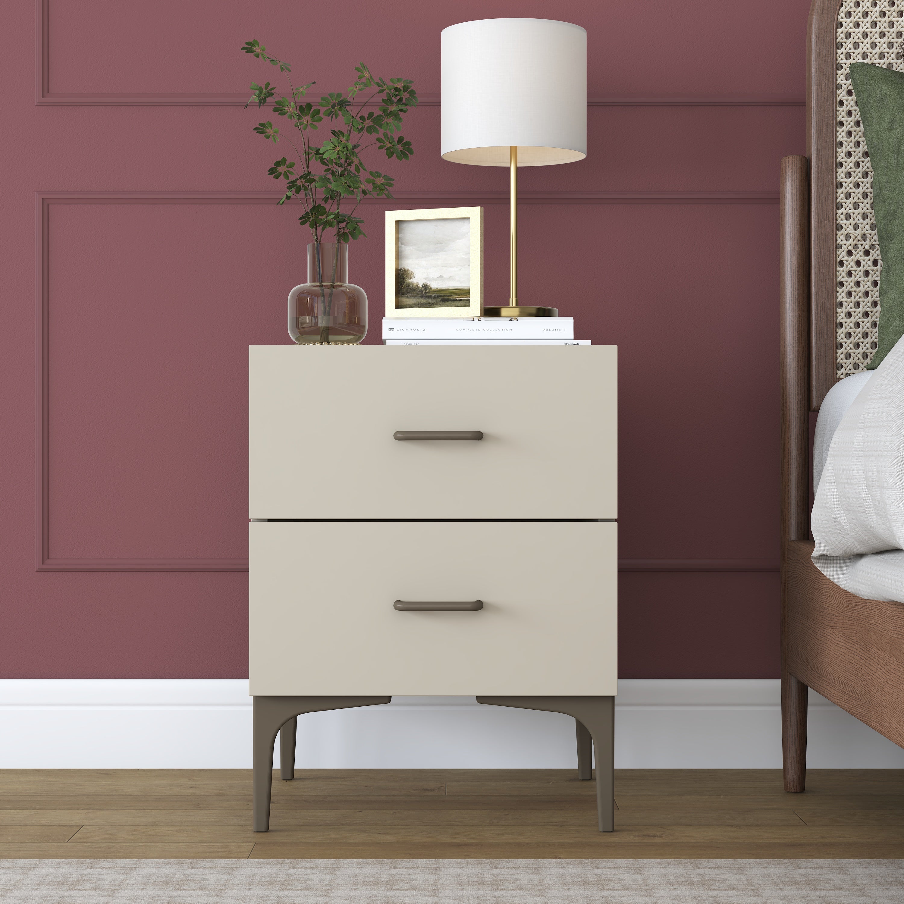 Rani BD115 Modern Komodin 2 Çekmeceli Ayaklı Yatak Odası Kumtaşı