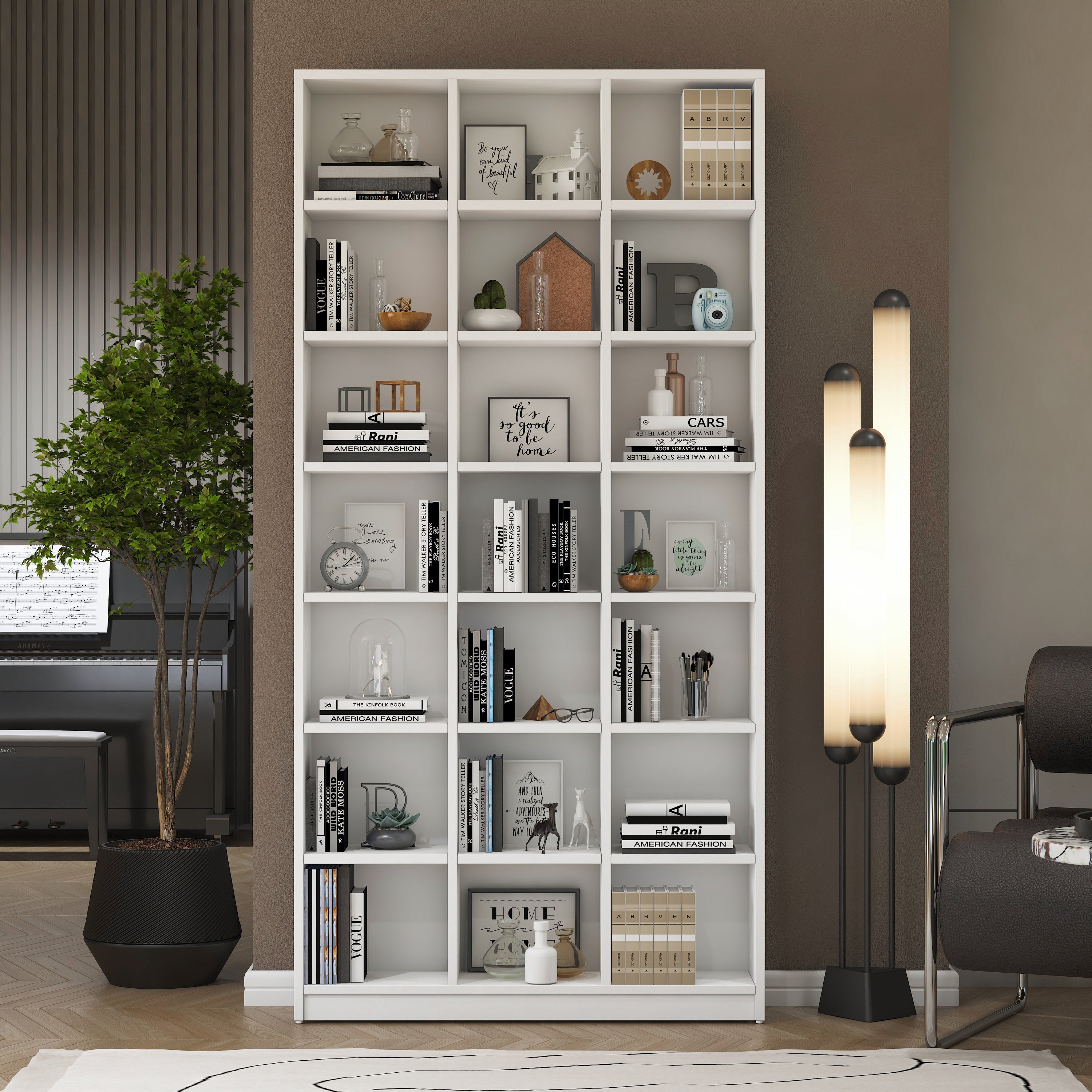 Rani HC128 Kitaplık 18 Raflı Çalışma Odası Kütüphane Modern Duvar Rafı Beyaz