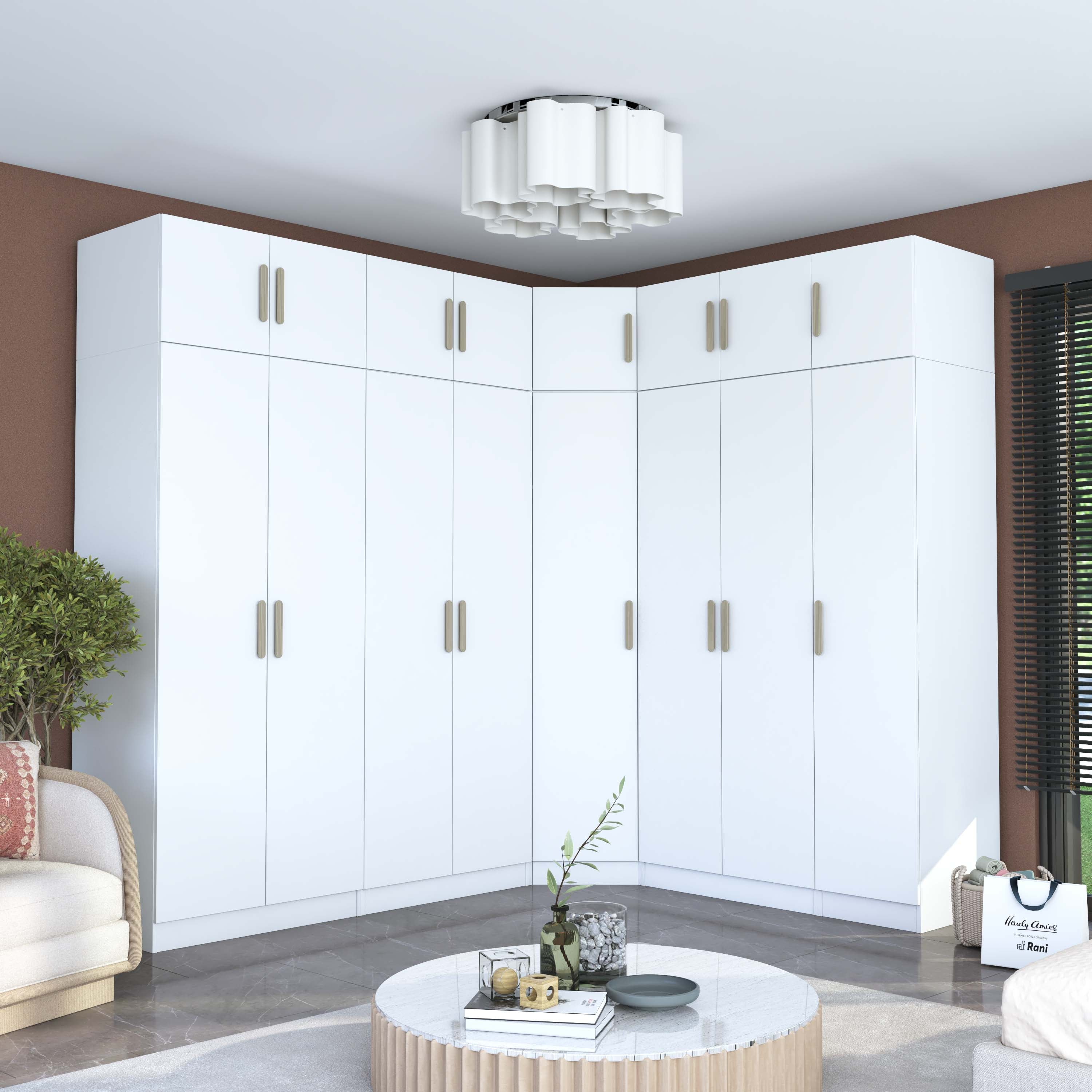Rani BA214 Modüler Gardırop 8 Kapaklı Raflı Askılı Çekmeceli Elbise Do