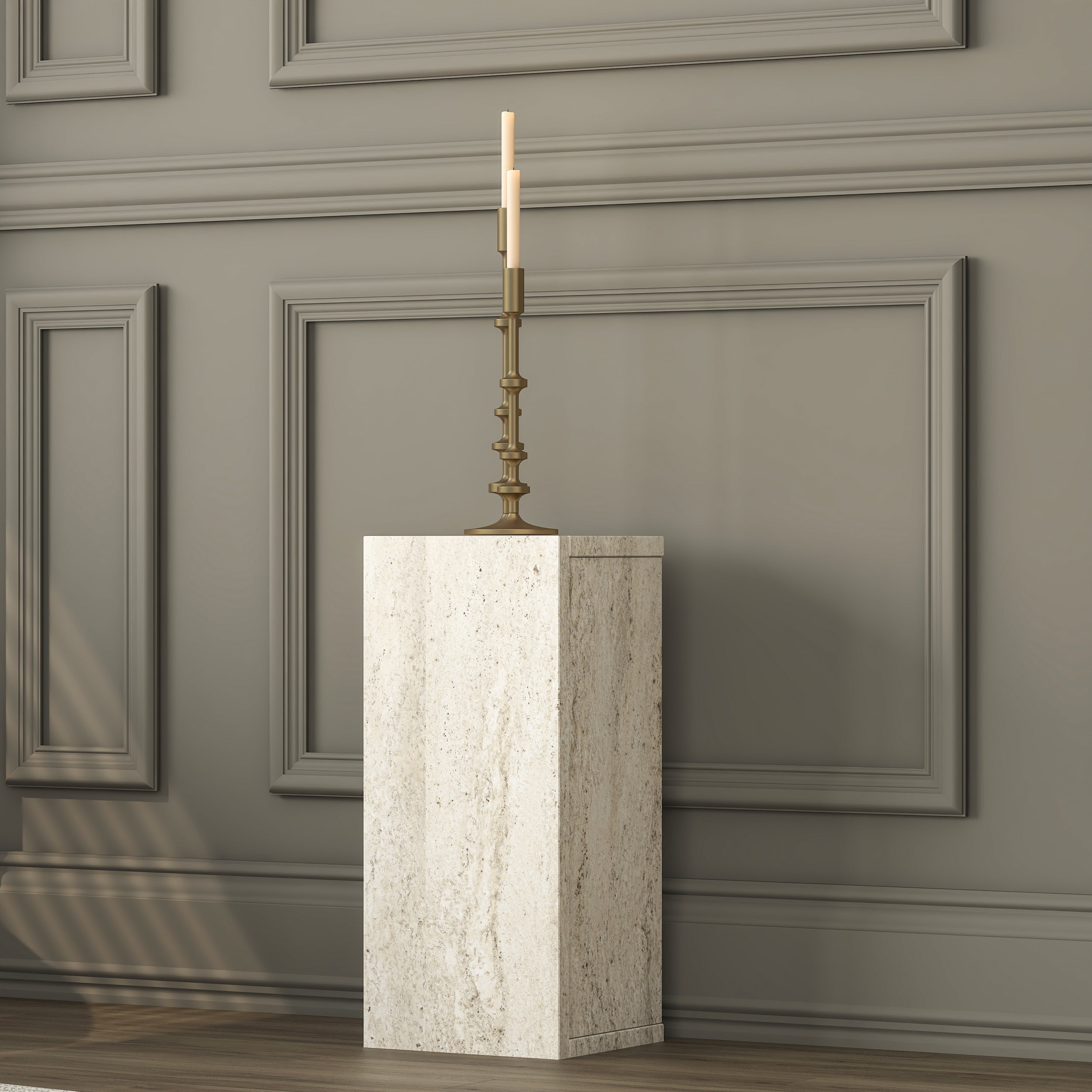 Rani AD105 Modern Gizli Bölmeli Sütun Yan Sehpa Traverten