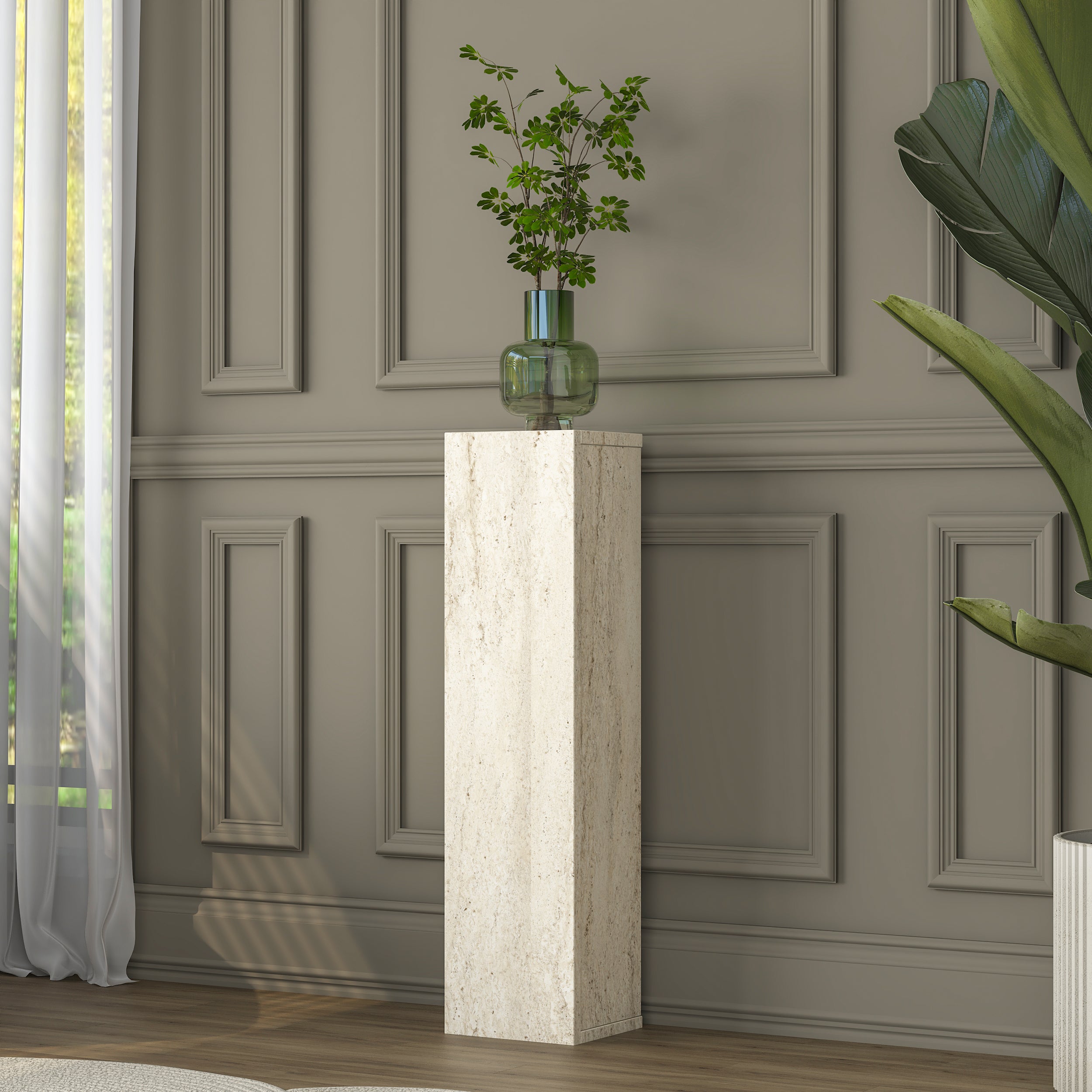 Rani AD103 Modern Gizli Bölmeli Sütun Yan Sehpa Traverten