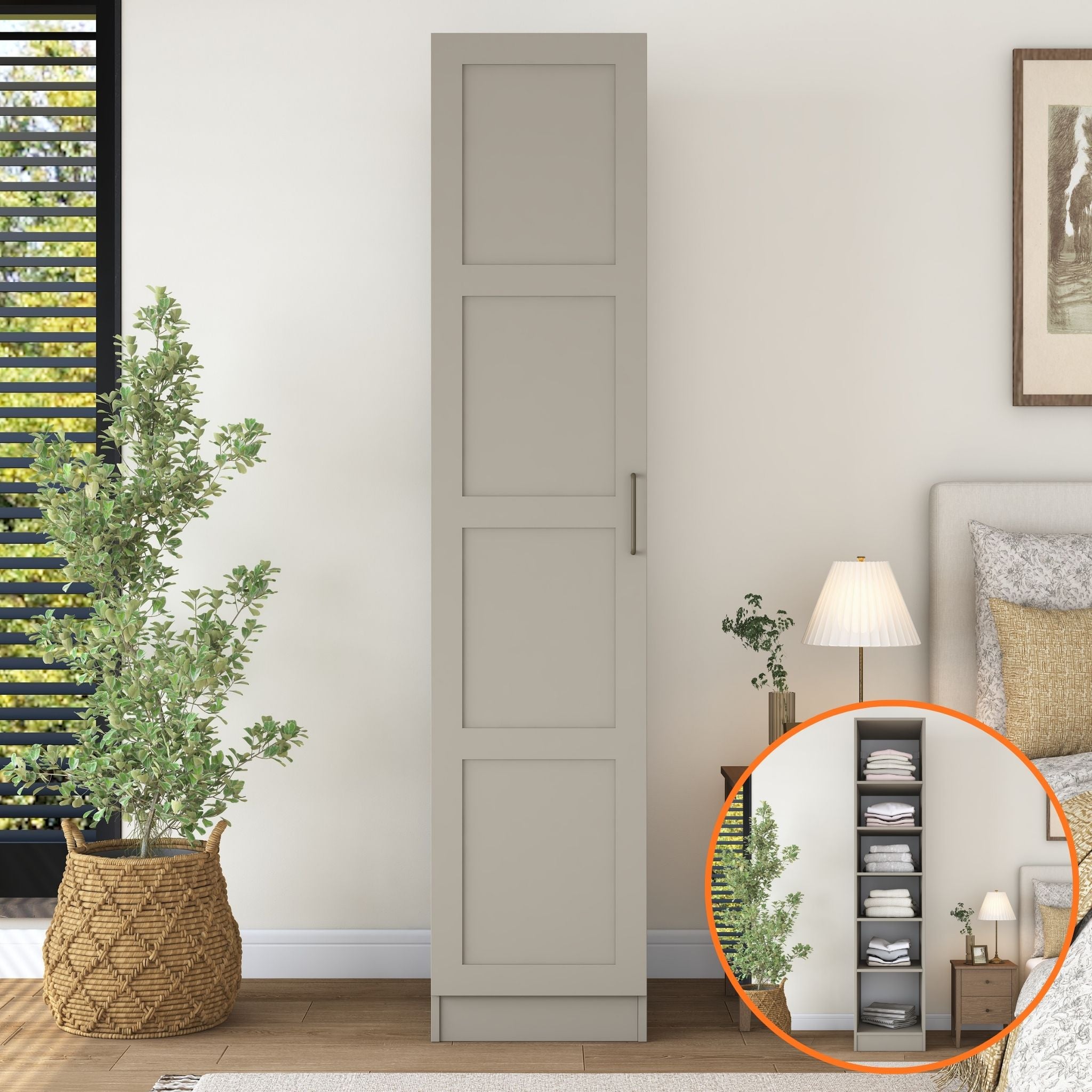 Rani BA278 Membran Kapaklı Gardırop Tek Kapaklı 5 Raflı Elbise Dolabı Kumtaşı