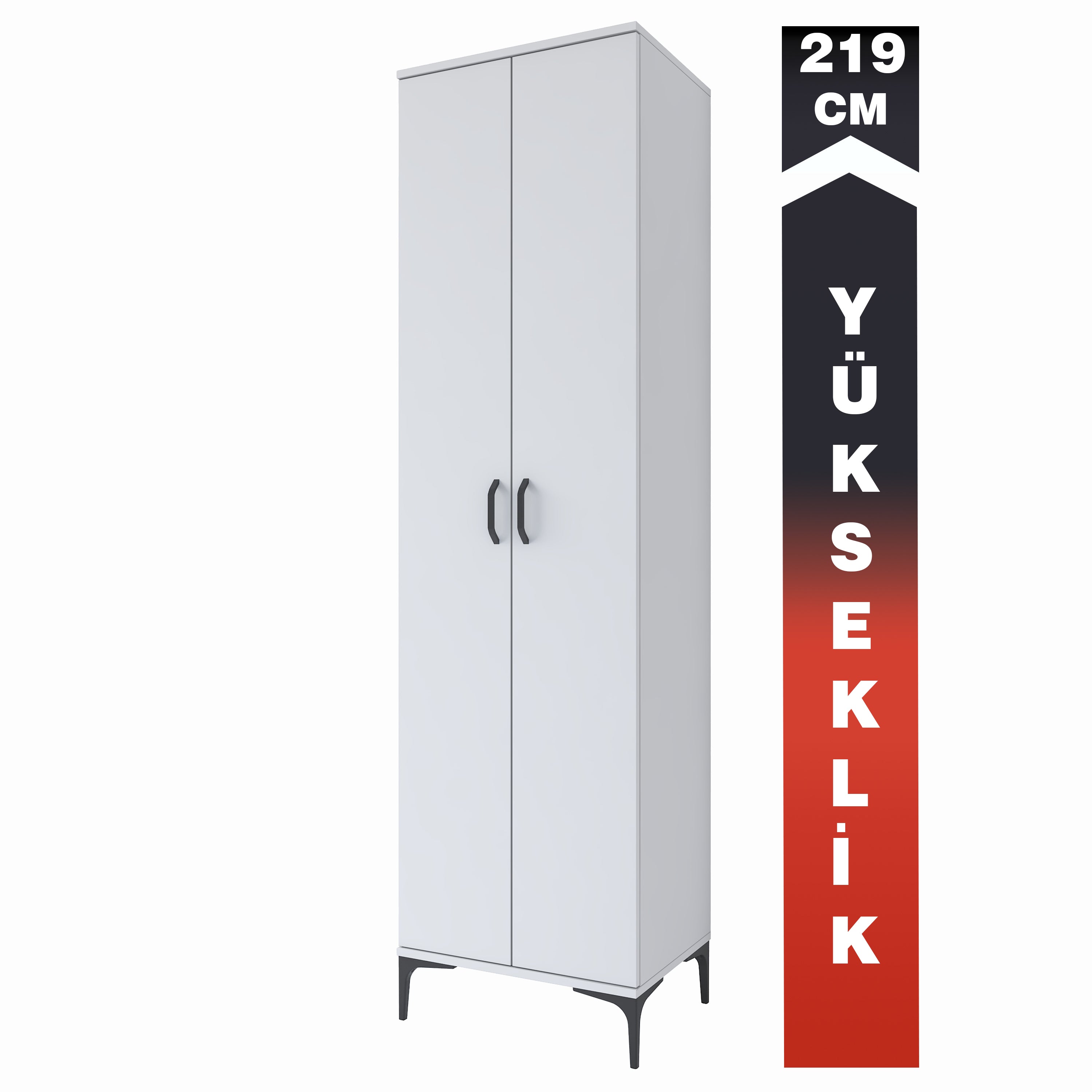 Rani JE255 Çok Amaçlı Dolap 2 Kapaklı 6 Raflı Kiler Mutfak Dolabı Beyaz
