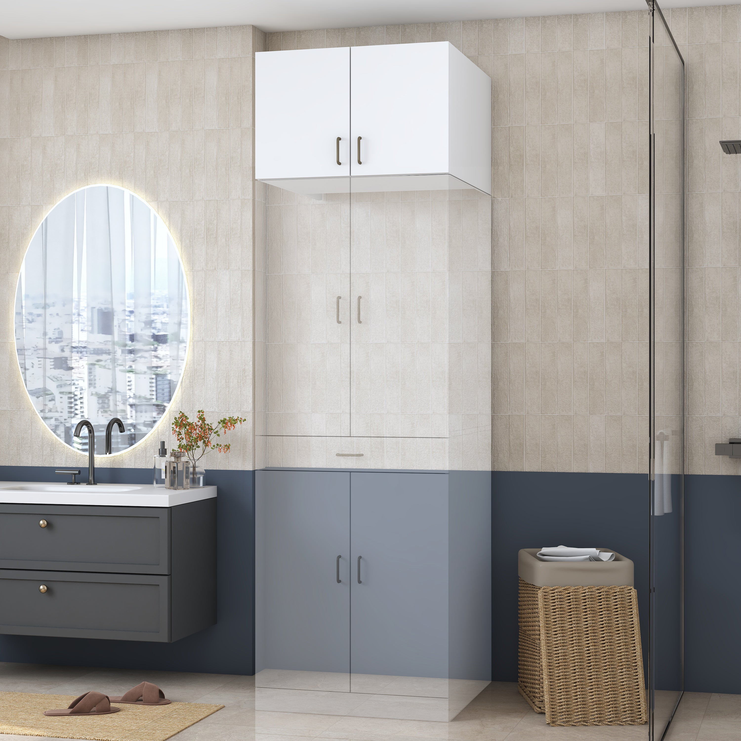 Rani KD129 Çamaşır Makinesi Dolabı 2 Kapaklı Üst Modül Beyaz
