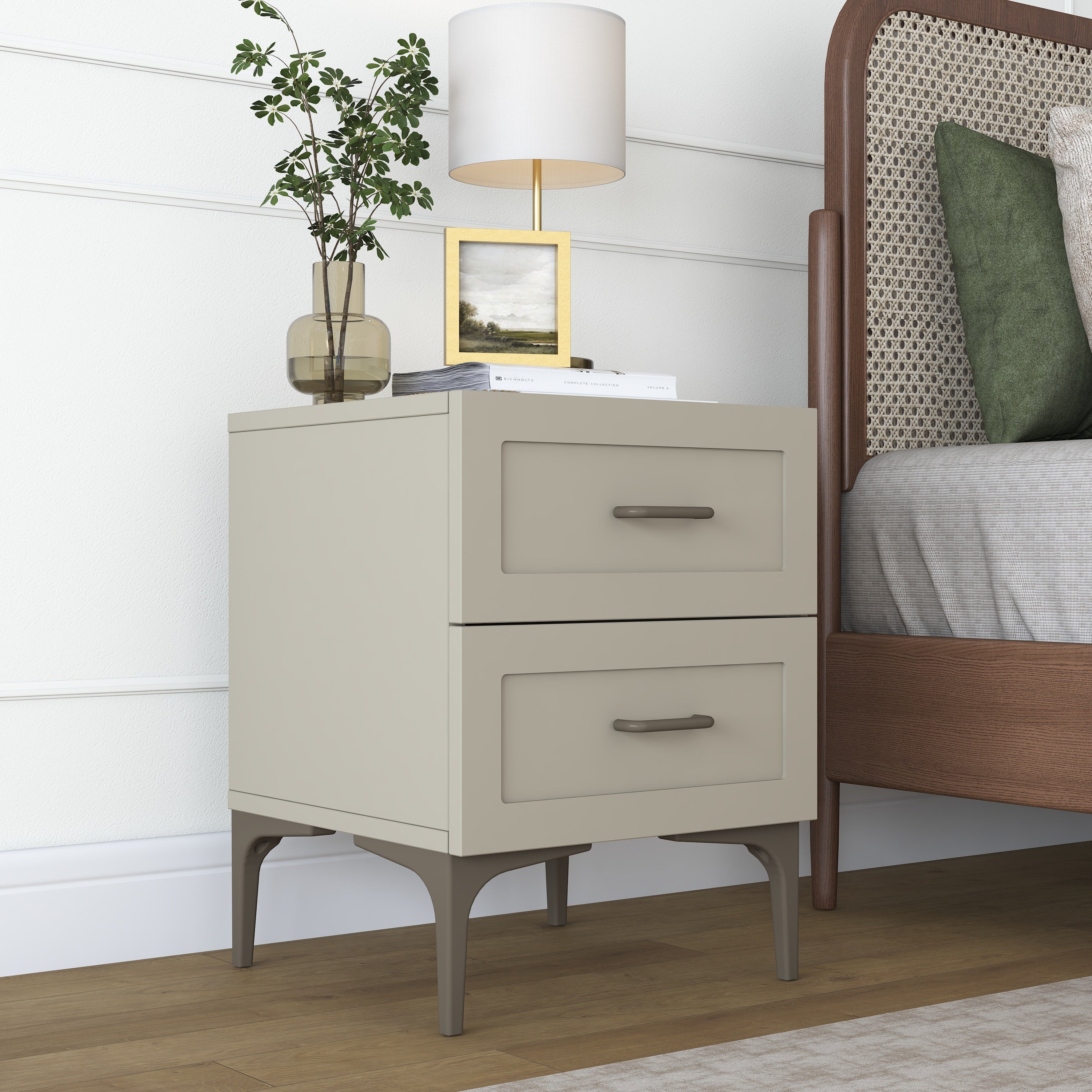 Rani BD119 Modern Membran Kapaklı Komodin 2 Çekmeceli Ayaklı Yatak Odası Kumtaşı