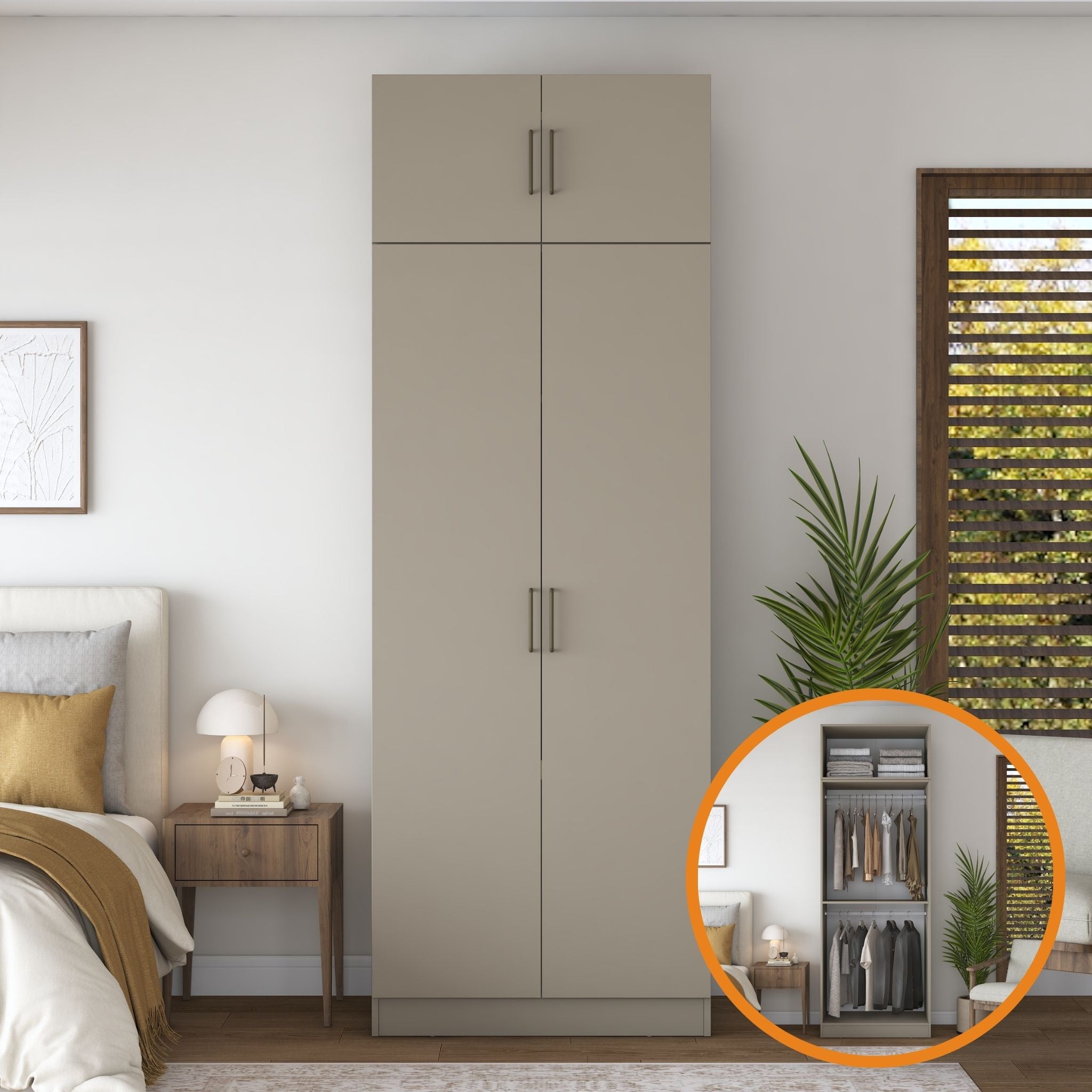Rani BA317 Gardırop 2 Kapaklı Raflı Askılı Elbise Dolabı Kumtaşı