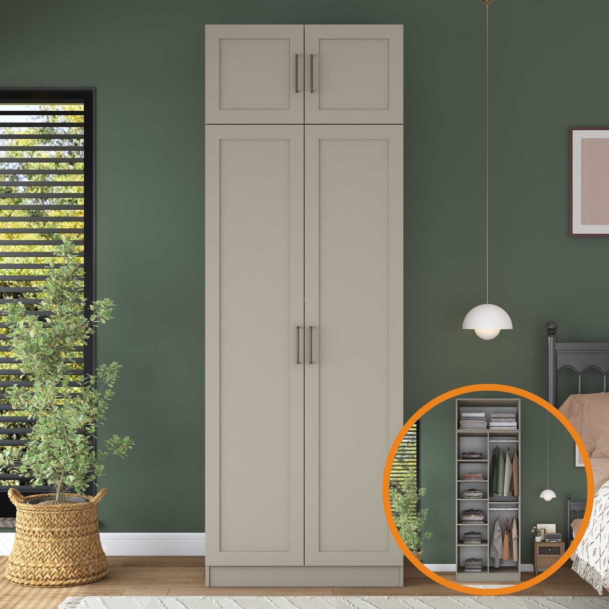 Rani BA339 Membran Kapaklı Gardırop 2 Kapaklı 6 Raflı Elbise Dolabı Kumtaşı
