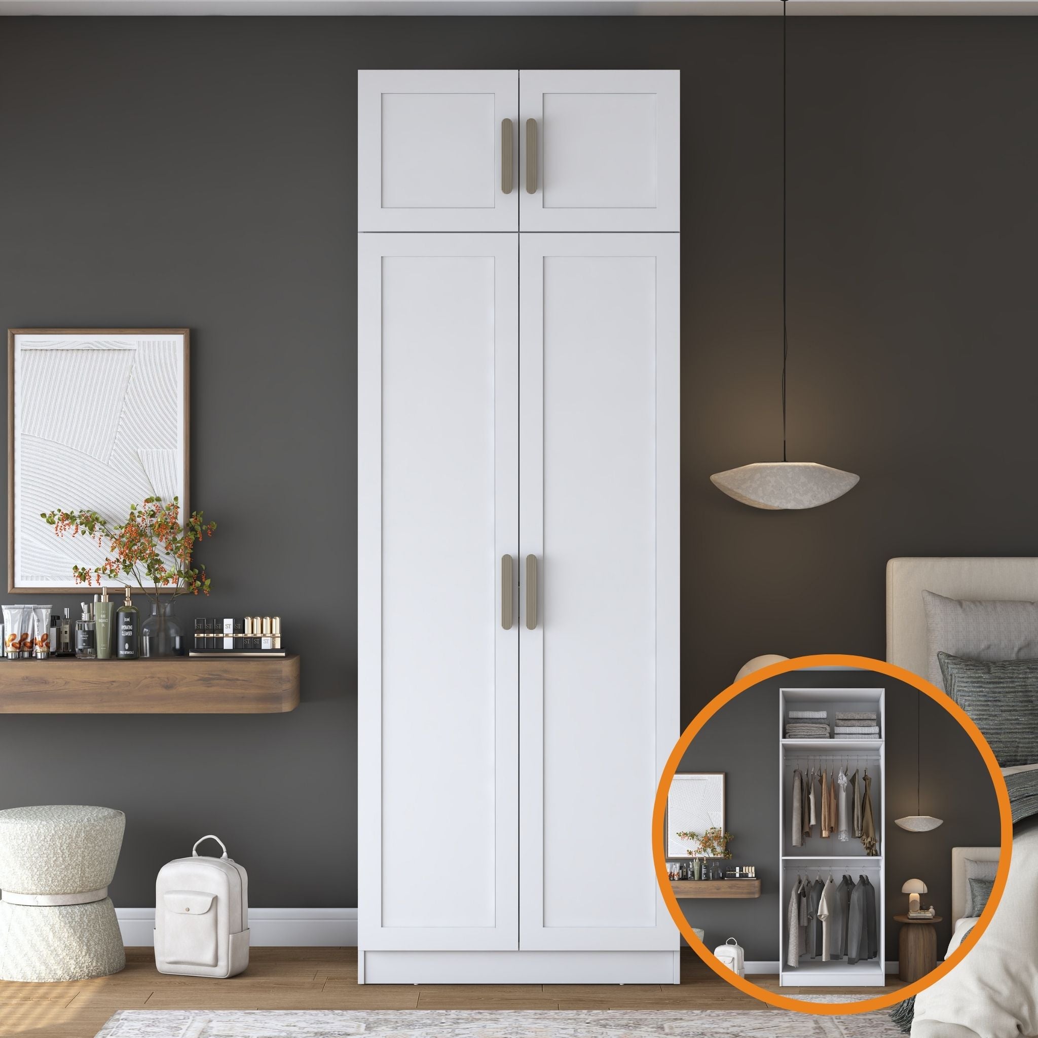 Rani BA346 Membran Kapaklı Gardırop 2 Kapaklı 2 Raflı 2 Askılı Elbise Dolabı Beyaz