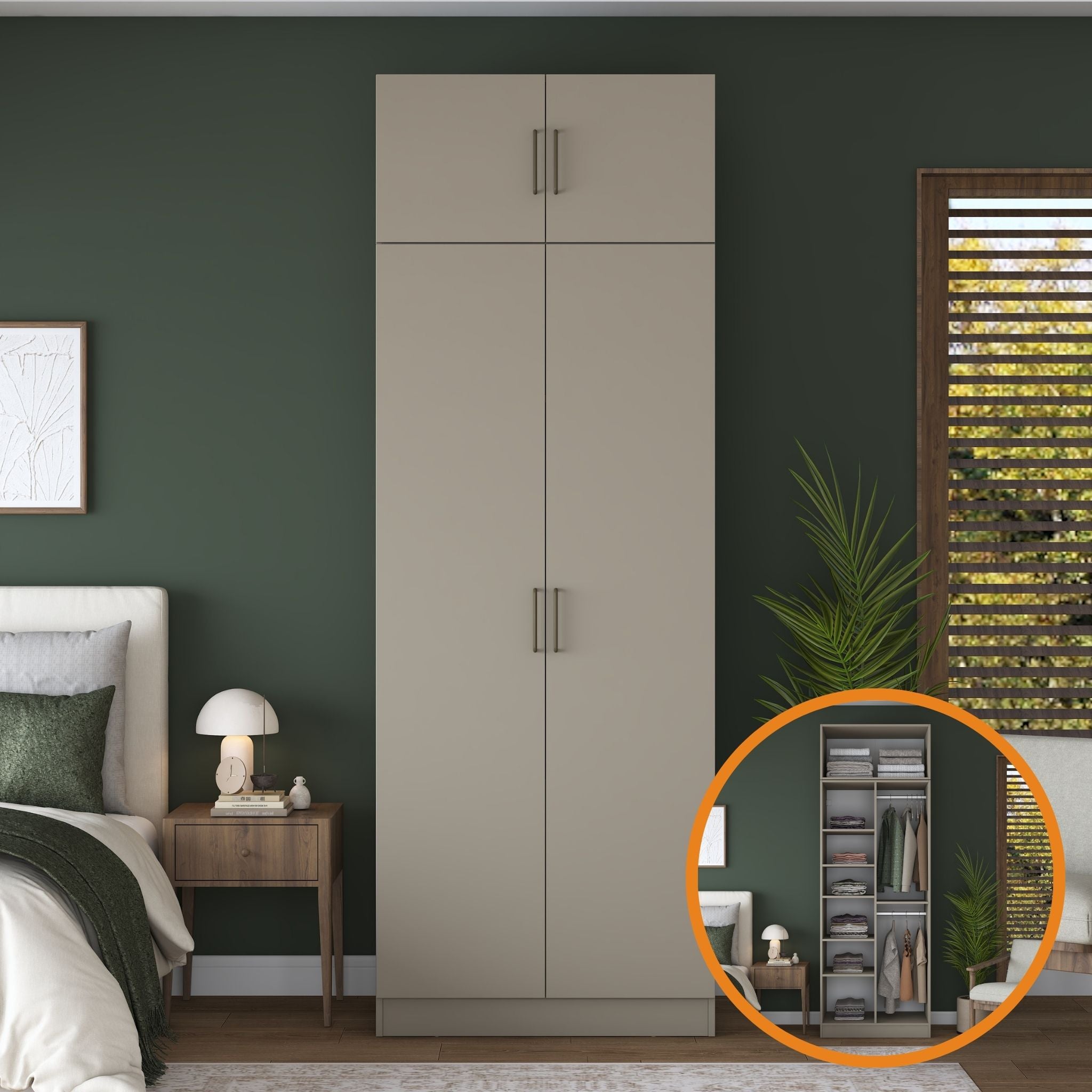 Rani BA321 Gardırop 2 Kapaklı 6 Raflı 2 Askılı Elbise Dolabı Kumtaşı