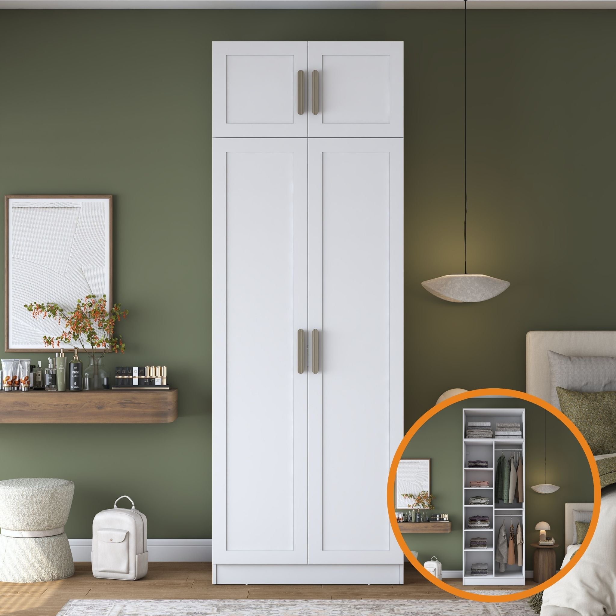 Rani BA350 Membran Kapaklı Gardırop 7 Raflı 2 Kapaklı 2 Askılı Elbise Dolabı Beyaz