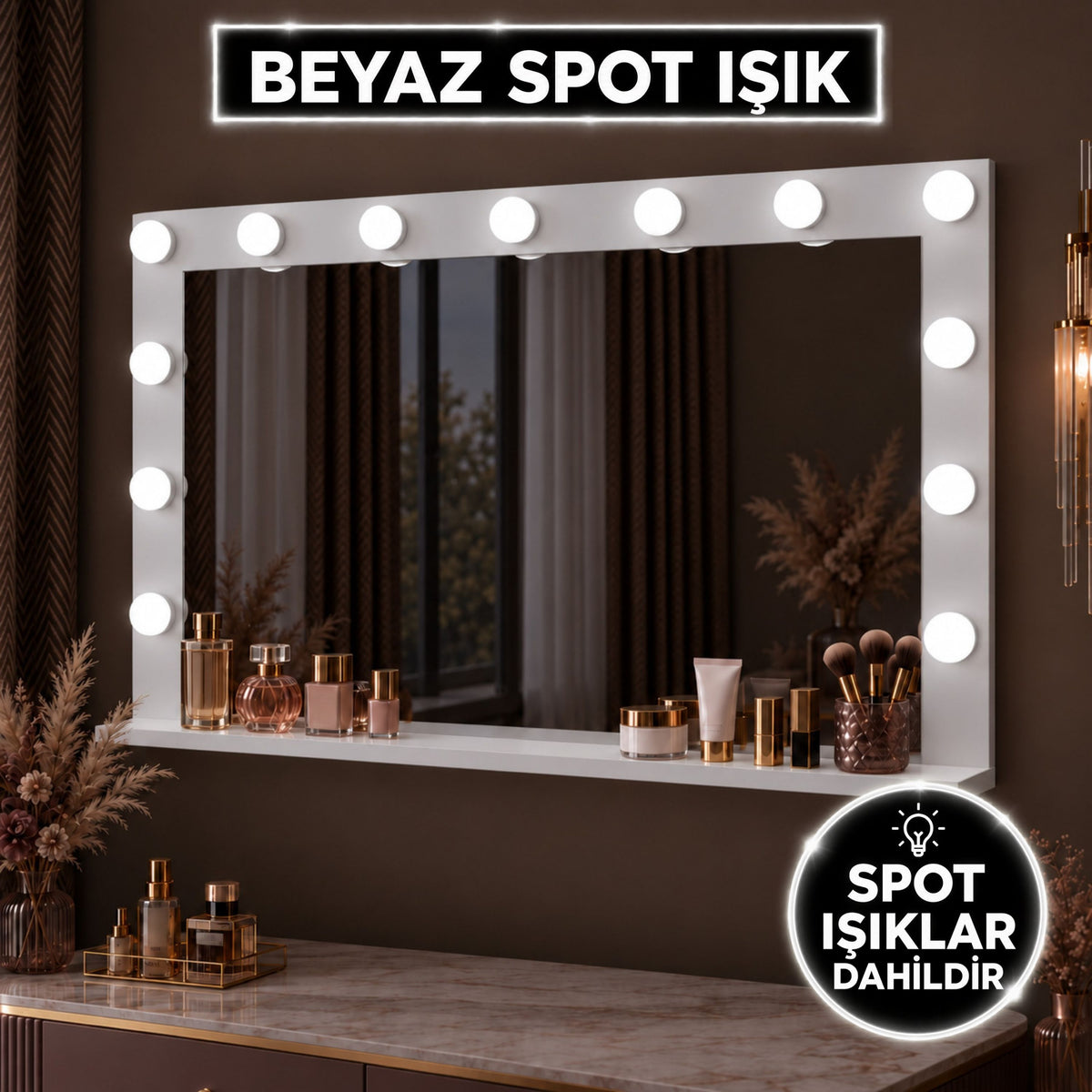Rani EF115 Hollywood Beyaz Spot Işıklı Kulis Makyaj Aynası Beyaz