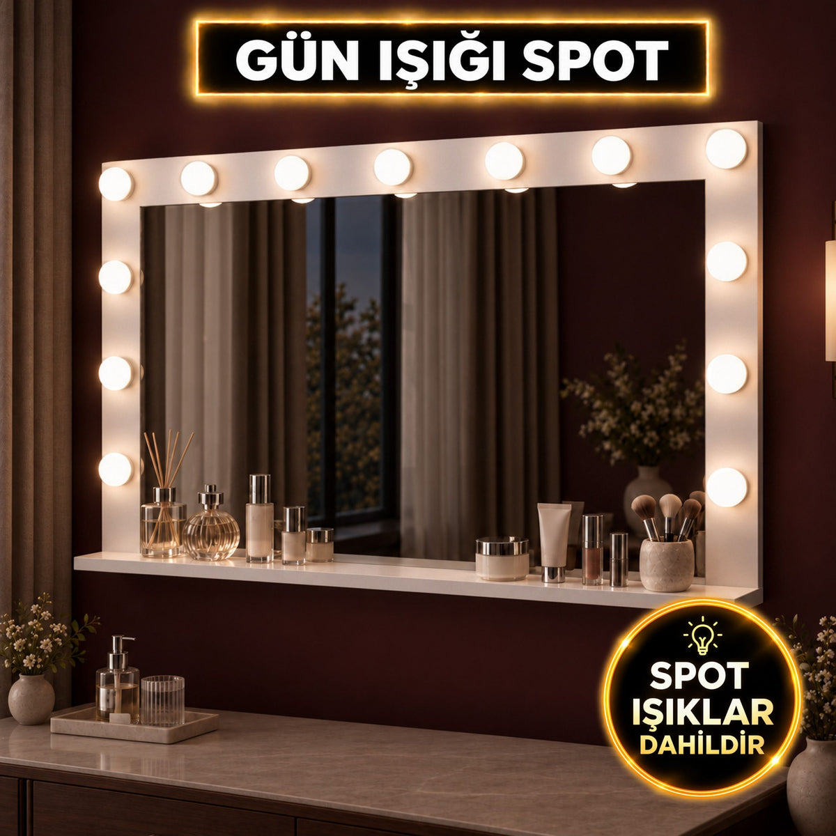 Rani EF119 Hollywood Işıklı Ayna Kulis Makyaj Aynası Günışığı Spot Işıklı