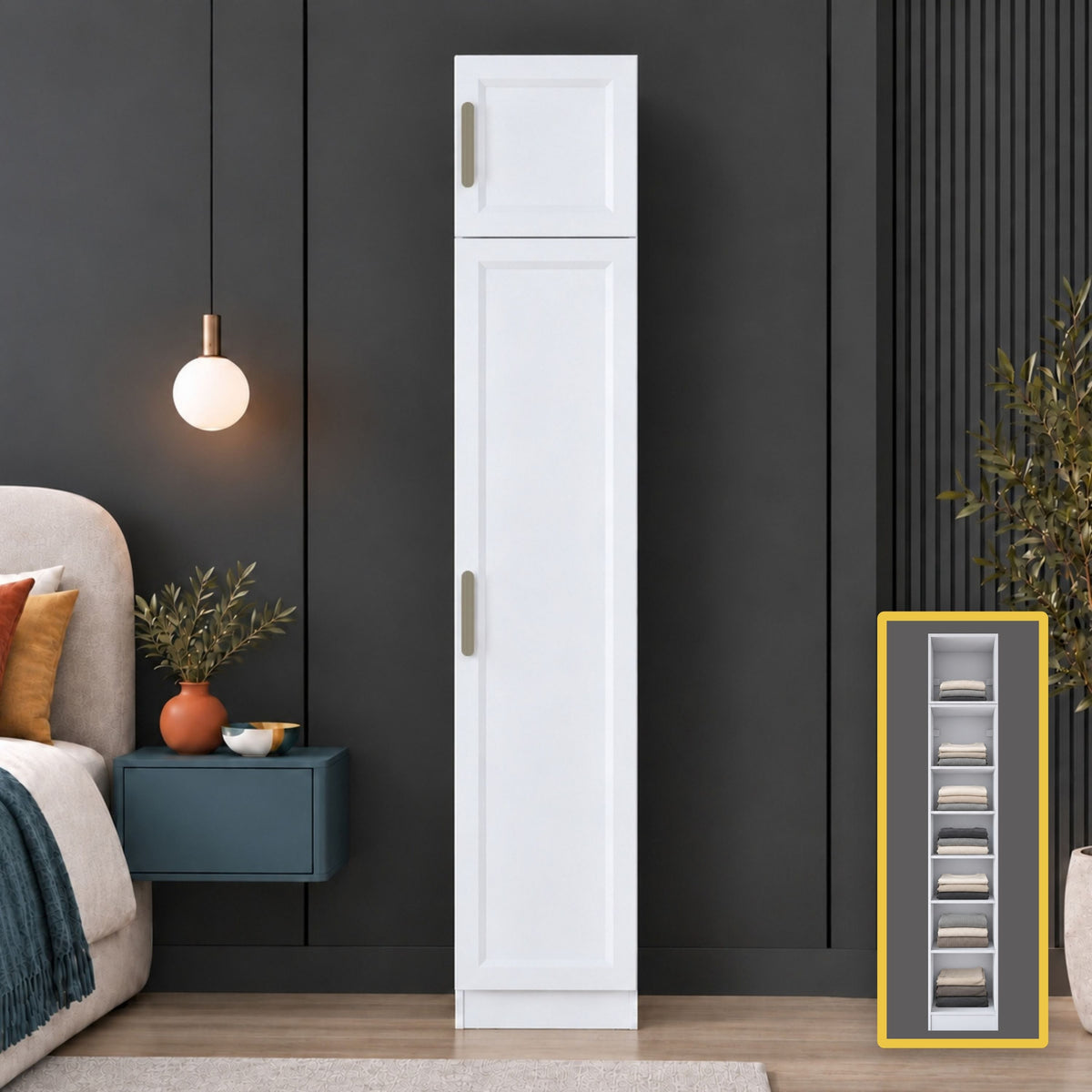 Rani BA421 Membran Kapaklı Gardırop Tek Kapaklı 6 Raflı Elbise Dolabı Beyaz