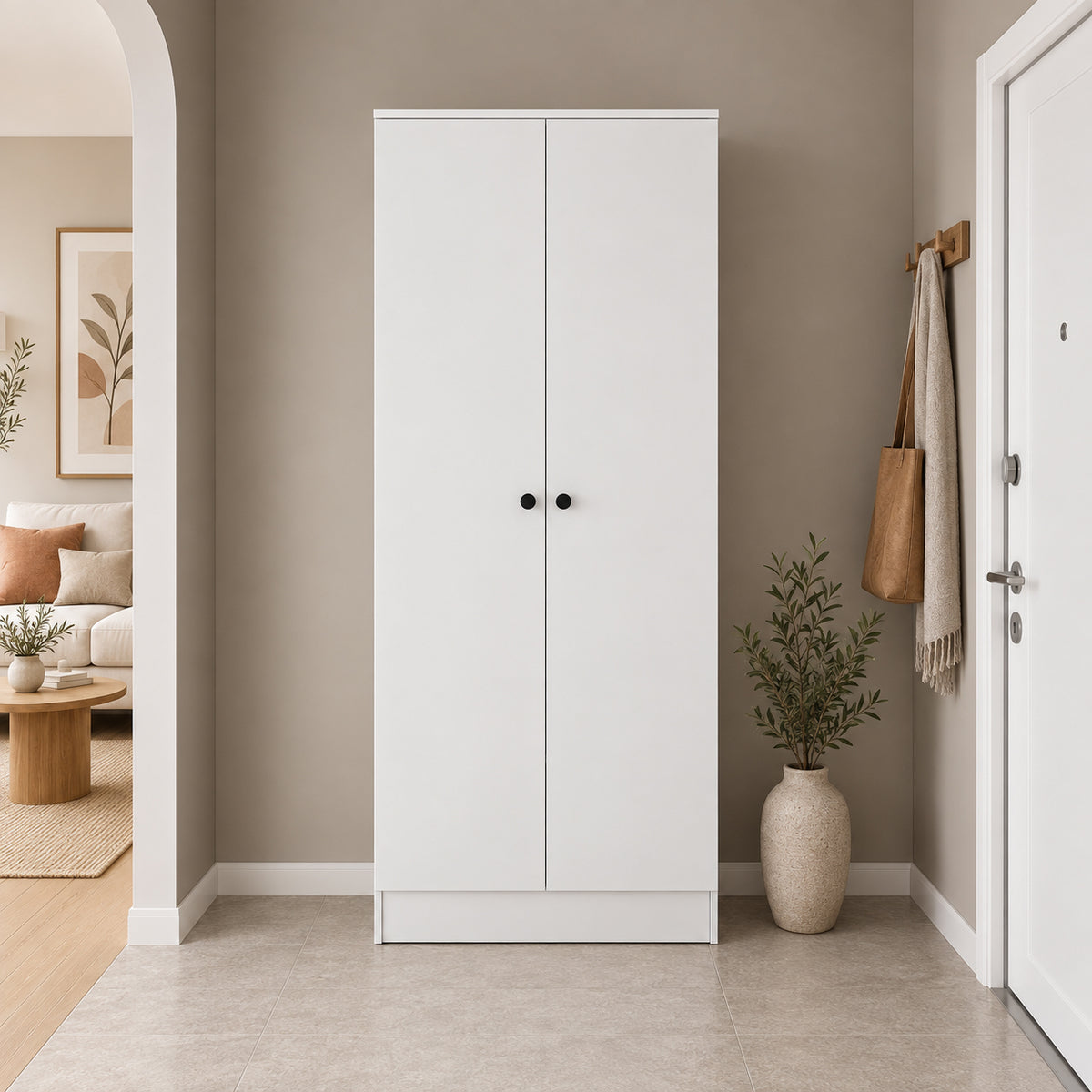 Rani EA172 Modern Portmanto 2 Kapaklı Raflı Askılı Ayakkabılık Vestiyer Beyaz