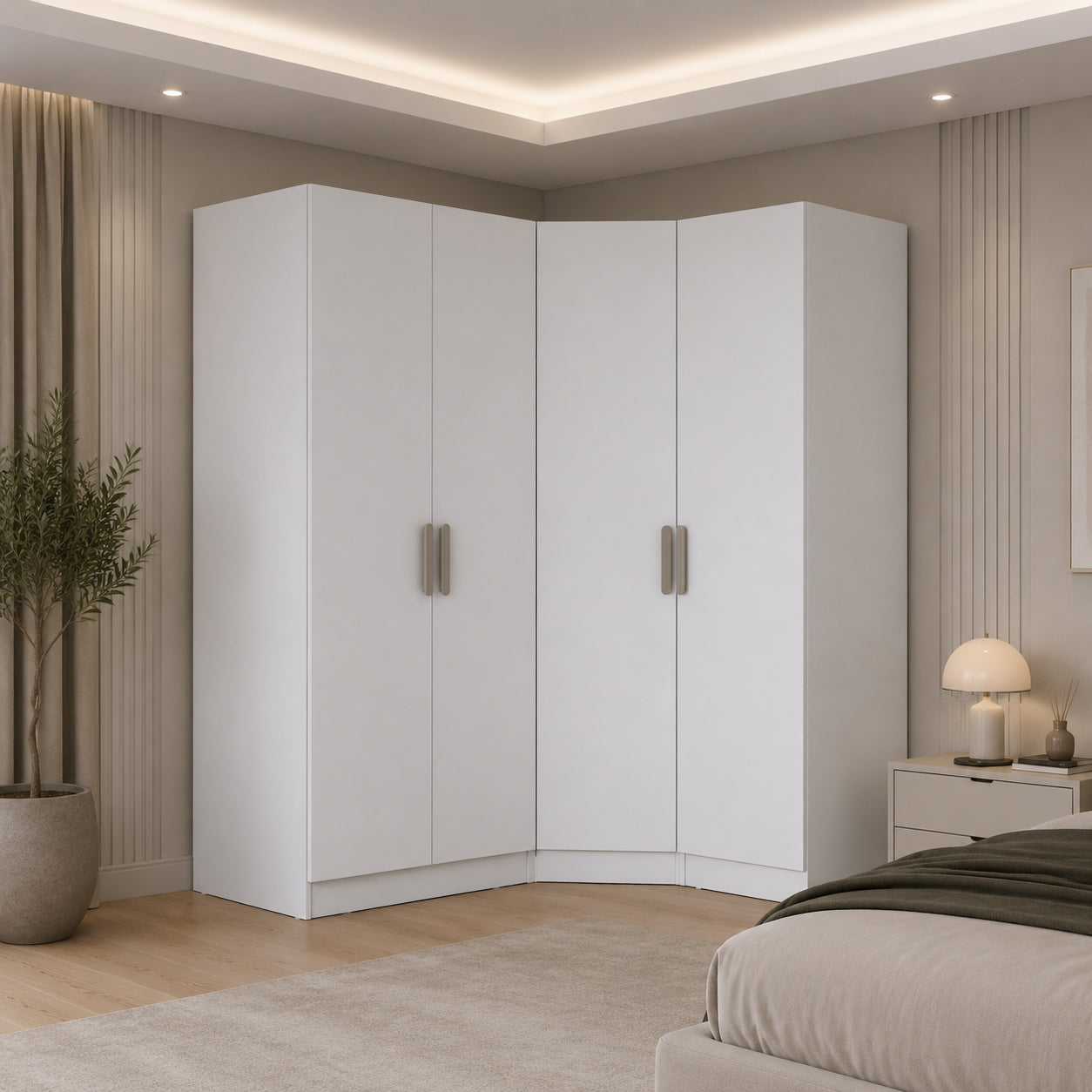 Rani BA382 Modüler Gardırop 4 Kapaklı Raflı Askılı Elbise Dolabı Beyaz