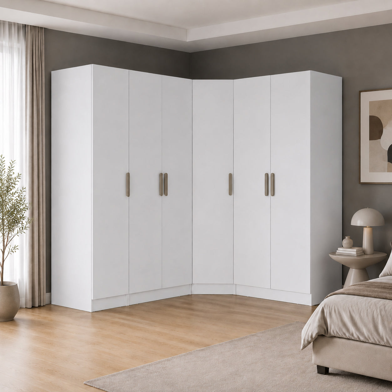 Rani BA381 Modüler Gardırop 5 Kapaklı Raflı Askılı Çekmeceli Elbise Dolabı Beyaz