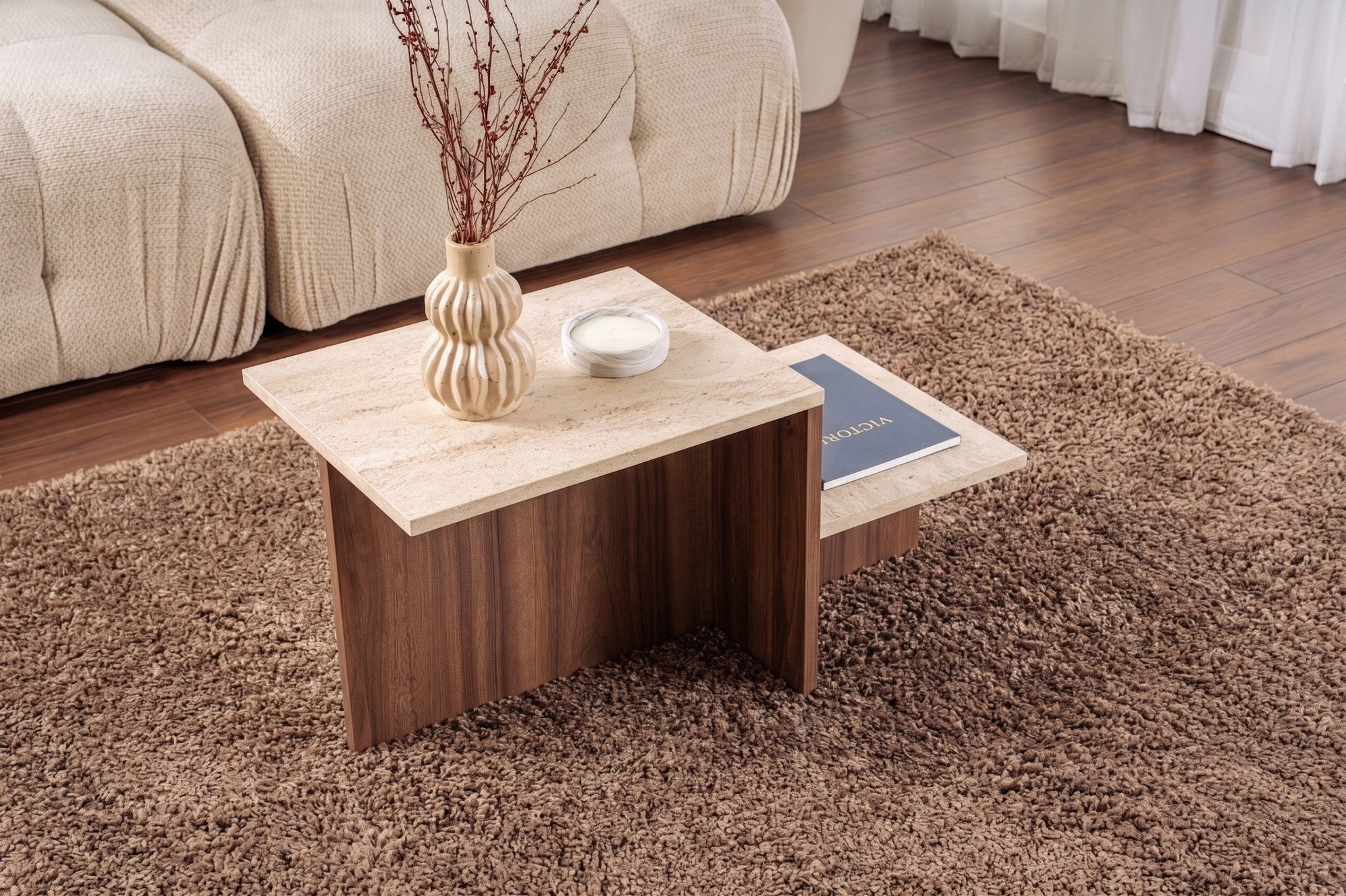 Rani Home Orta Sehpa Traverten - Venedik Cevizi 80 Cm AB-5746