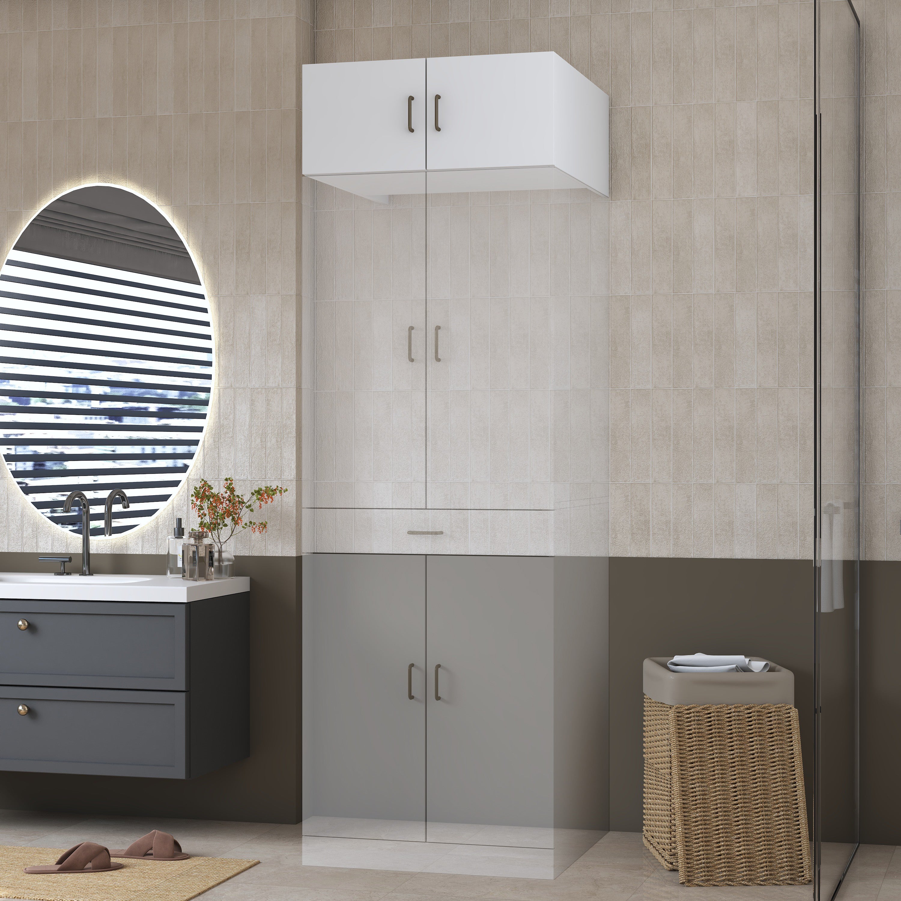 Rani KD128 Çamaşır Makinesi Dolabı 2 Kapaklı Üst Modül Beyaz