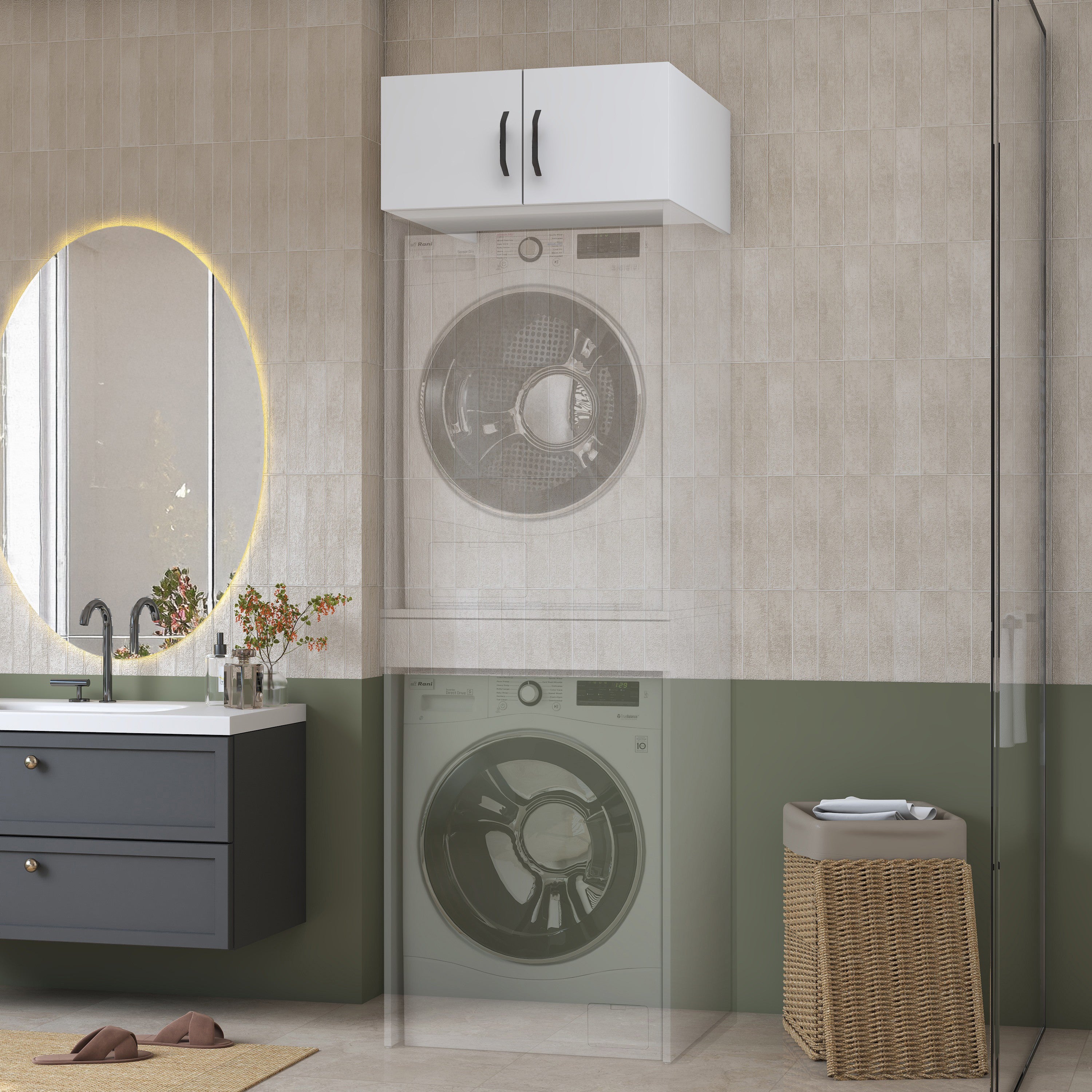 Rani KD124 Çamaşır Makinesi Dolabı 2 Kapaklı Üst Modül Beyaz