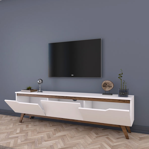Rani D1 Tv Ünitesi Modern Ayaklı Tv Sehpası 180 cm Beyaz - Minyatür Ceviz