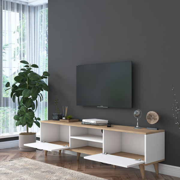 Rani A5 Tv Ünitesi Modern Ayaklı Tv Sehpası 180 cm Sepet Ceviz - Beyaz