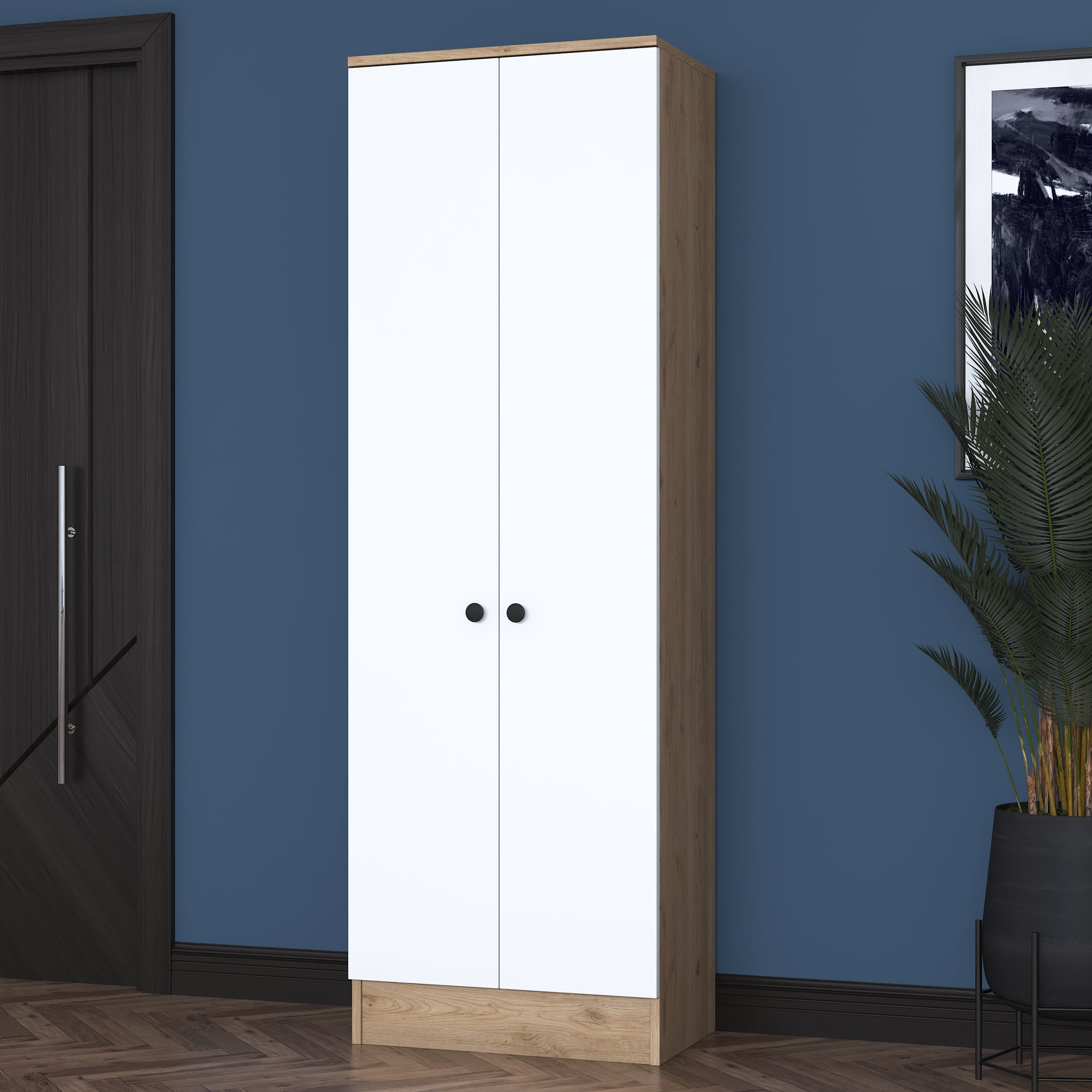 Rani P6 Modern Kapaklı Portmanto Askılık Vestiyer Sepet Ceviz - Beyaz M14
