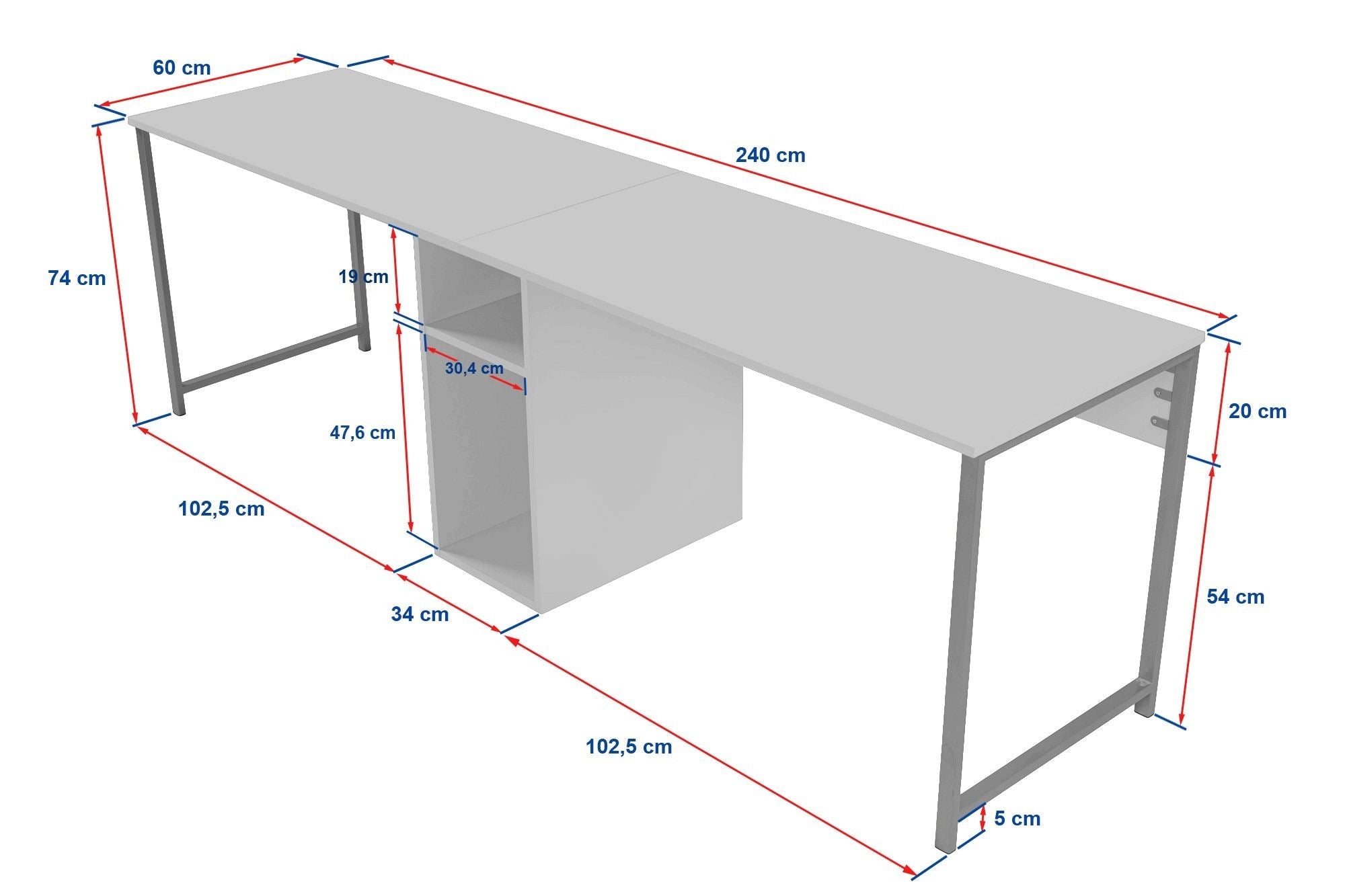 Rani Home Çalışma Masası Atlantik Çam - Siyah Metal Ayaklı İki Kişilik 240 Cm HA-5276
