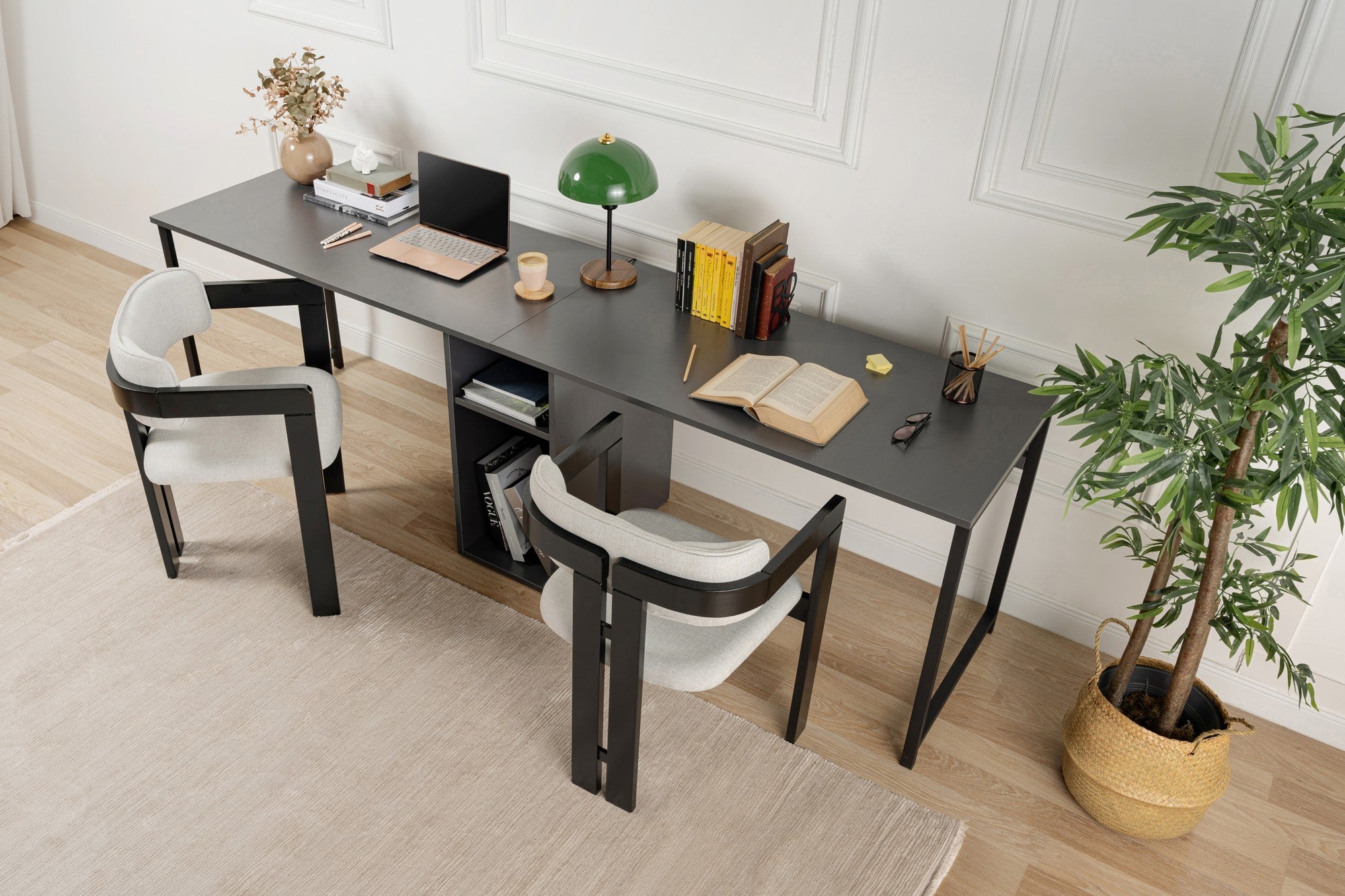 Rani Home Çalışma Masası Antrasit Siyah Metal Ayaklı İki Kişilik 240CM HA-5275