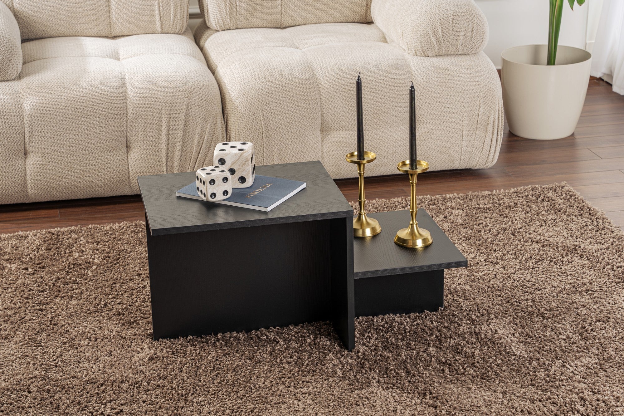 Rani Home Orta Sehpa Ahşap Desenli Siyah 80Cm AB-5259