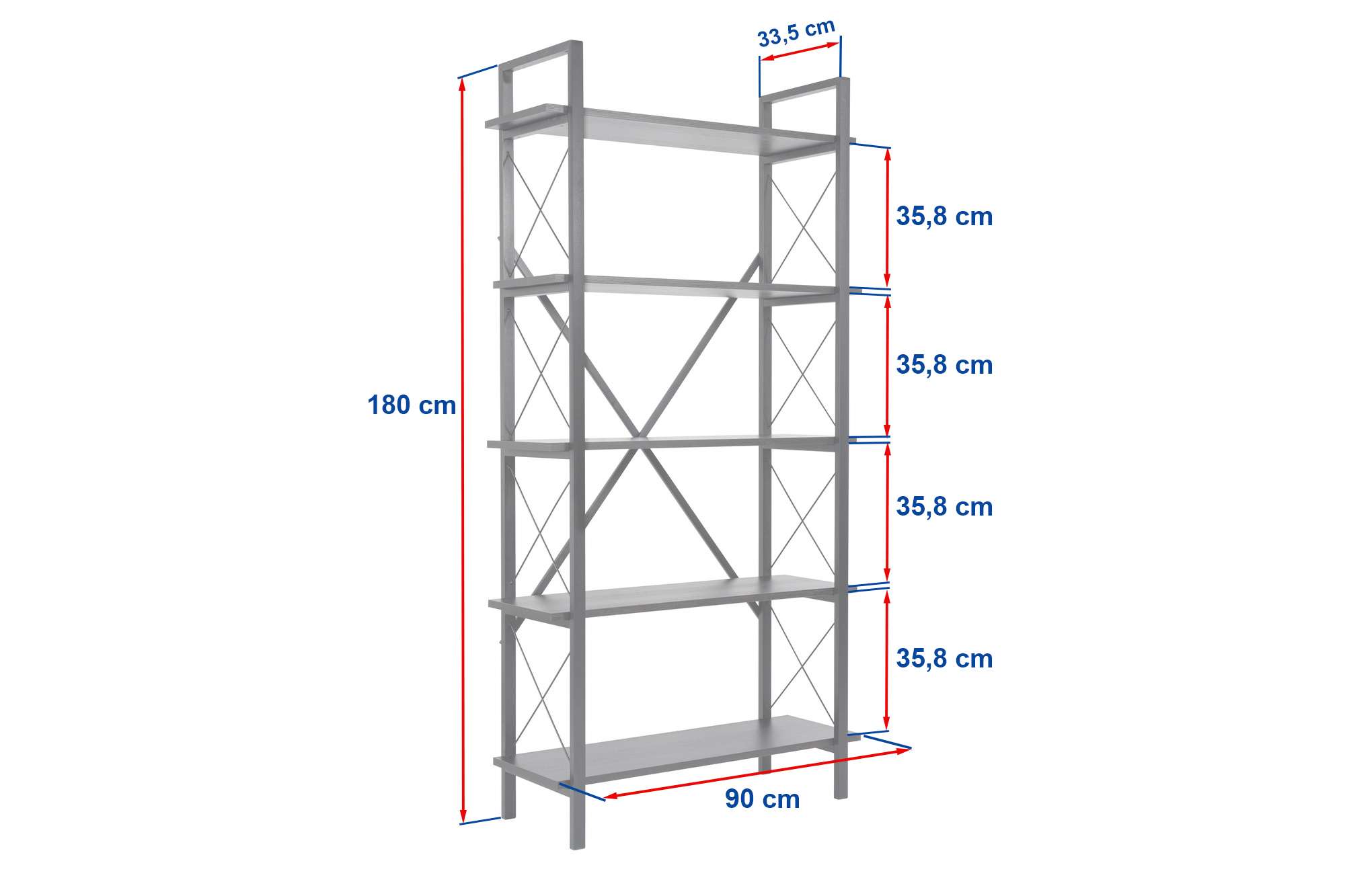 Rani Home Kitaplık Siyah Raflı Siyah Metal Ayaklı 5 Raflı HC-5267