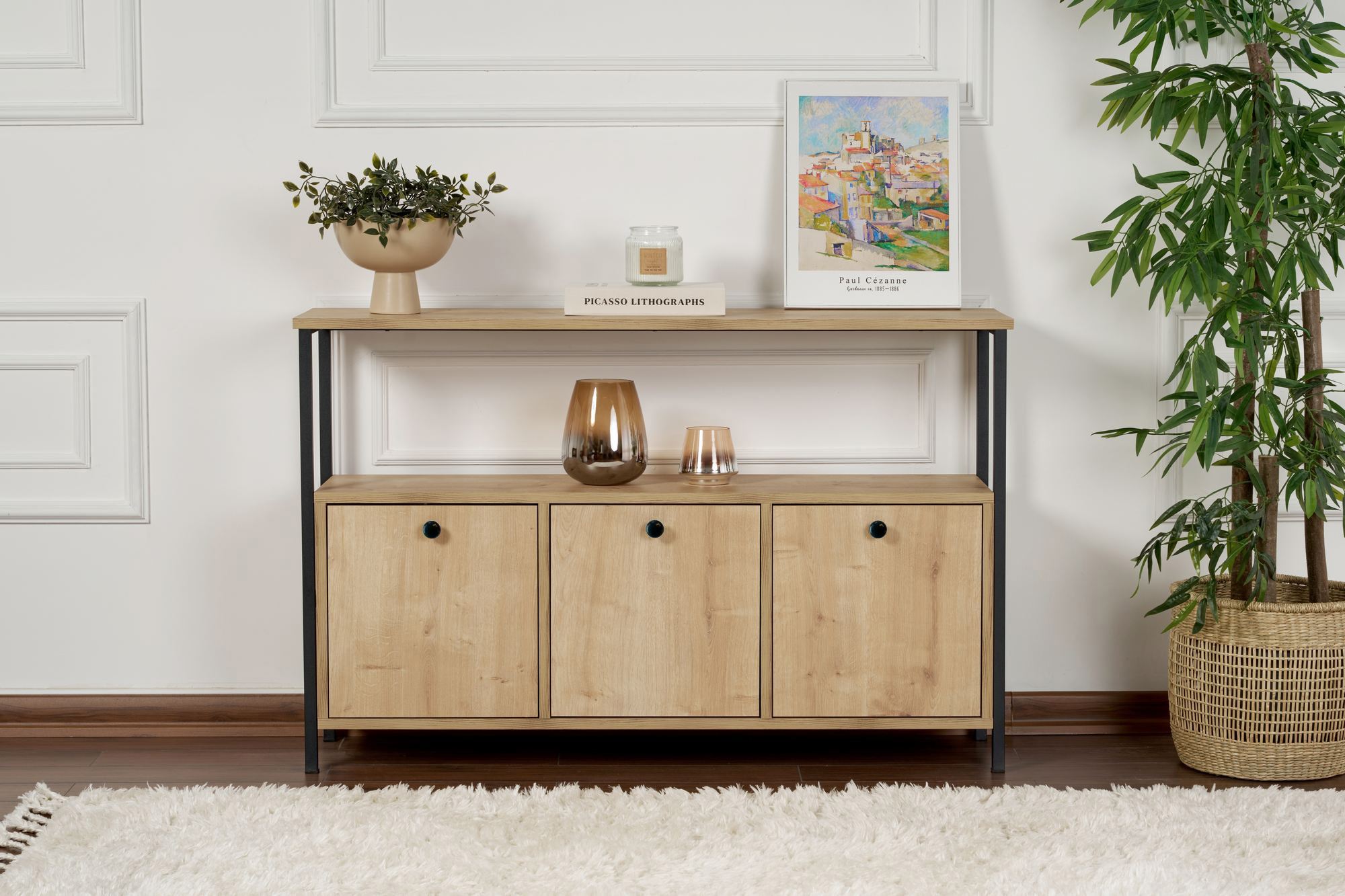 Rani Home Konsol Meşe Metal Ayaklı 120CmSiyah  EG-5269