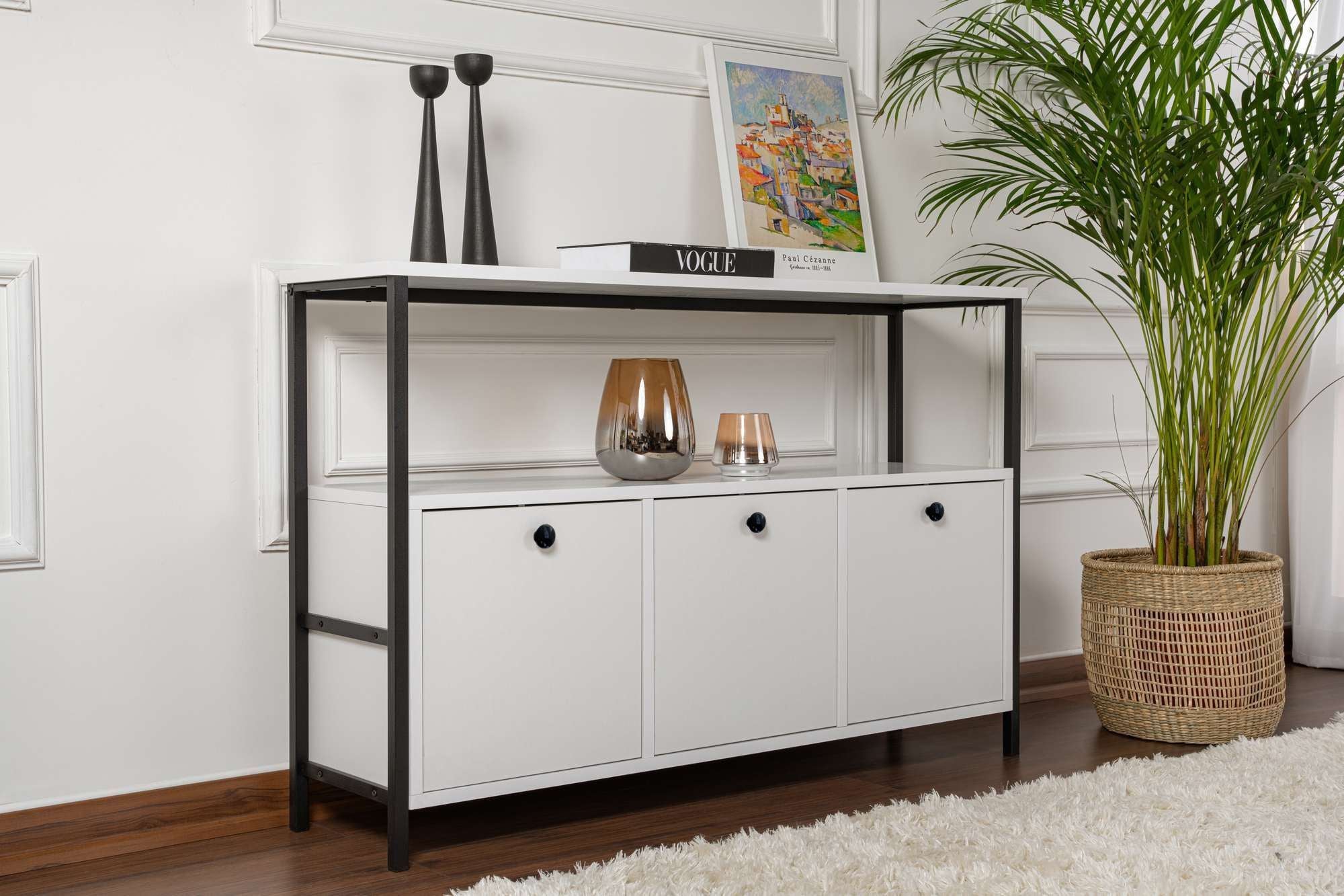 Rani Home Konsol Beyaz Siyah Metal Ayaklı 120Cm EG-5272