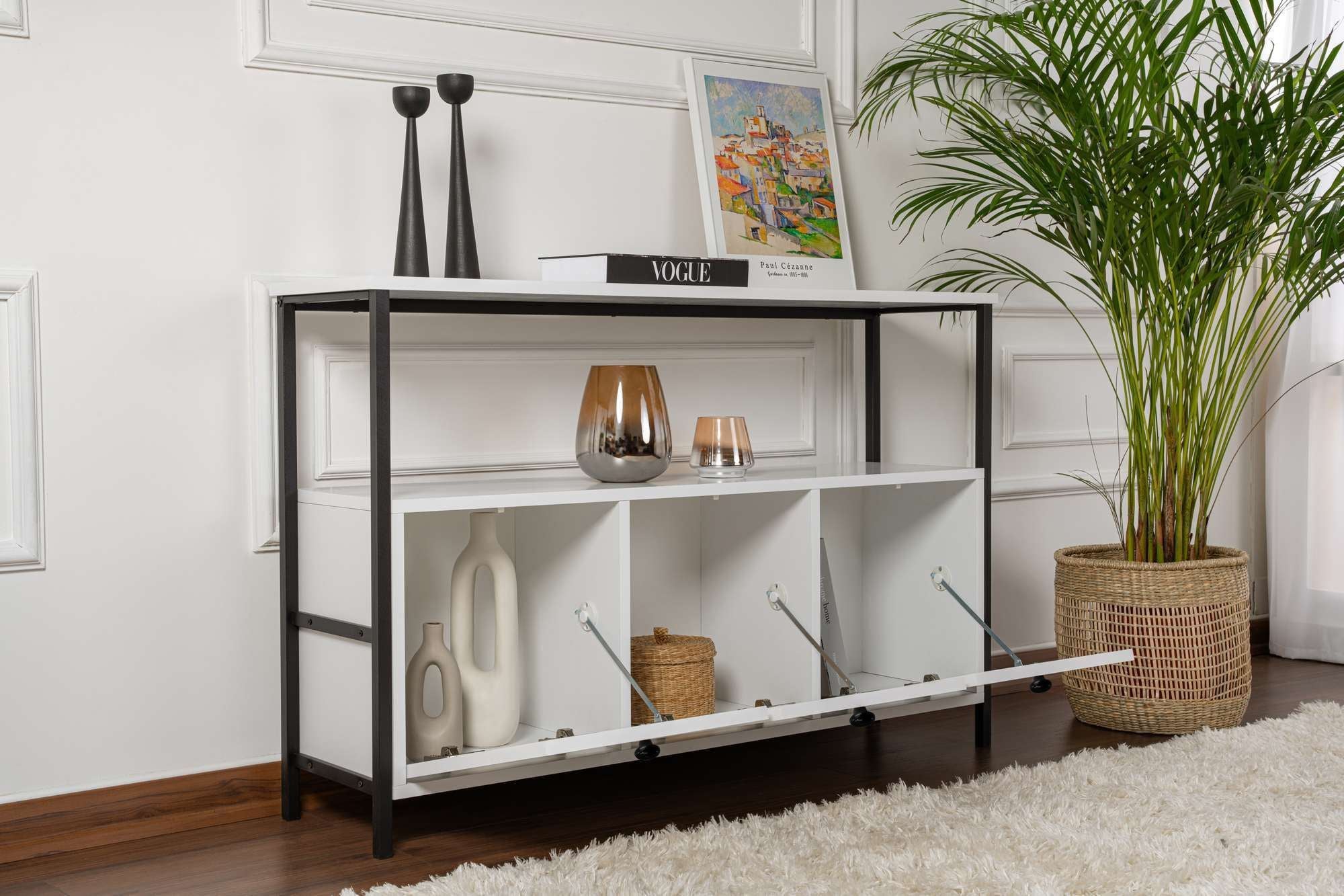 Rani Home Konsol Beyaz Siyah Metal Ayaklı 120Cm EG-5272