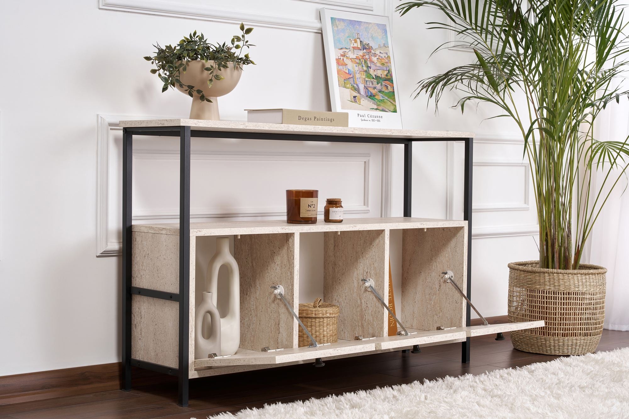 Rani Home Konsol Traverten Siyah Metal Ayaklı 120Cm EG-5270