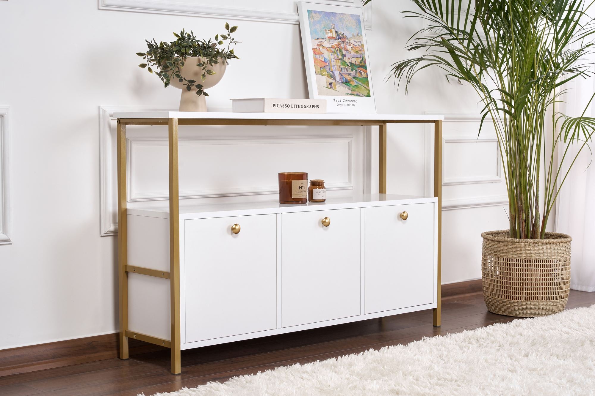 Rani Home Konsol Beyaz Gold Metal Ayaklı 120Cm EG-5273