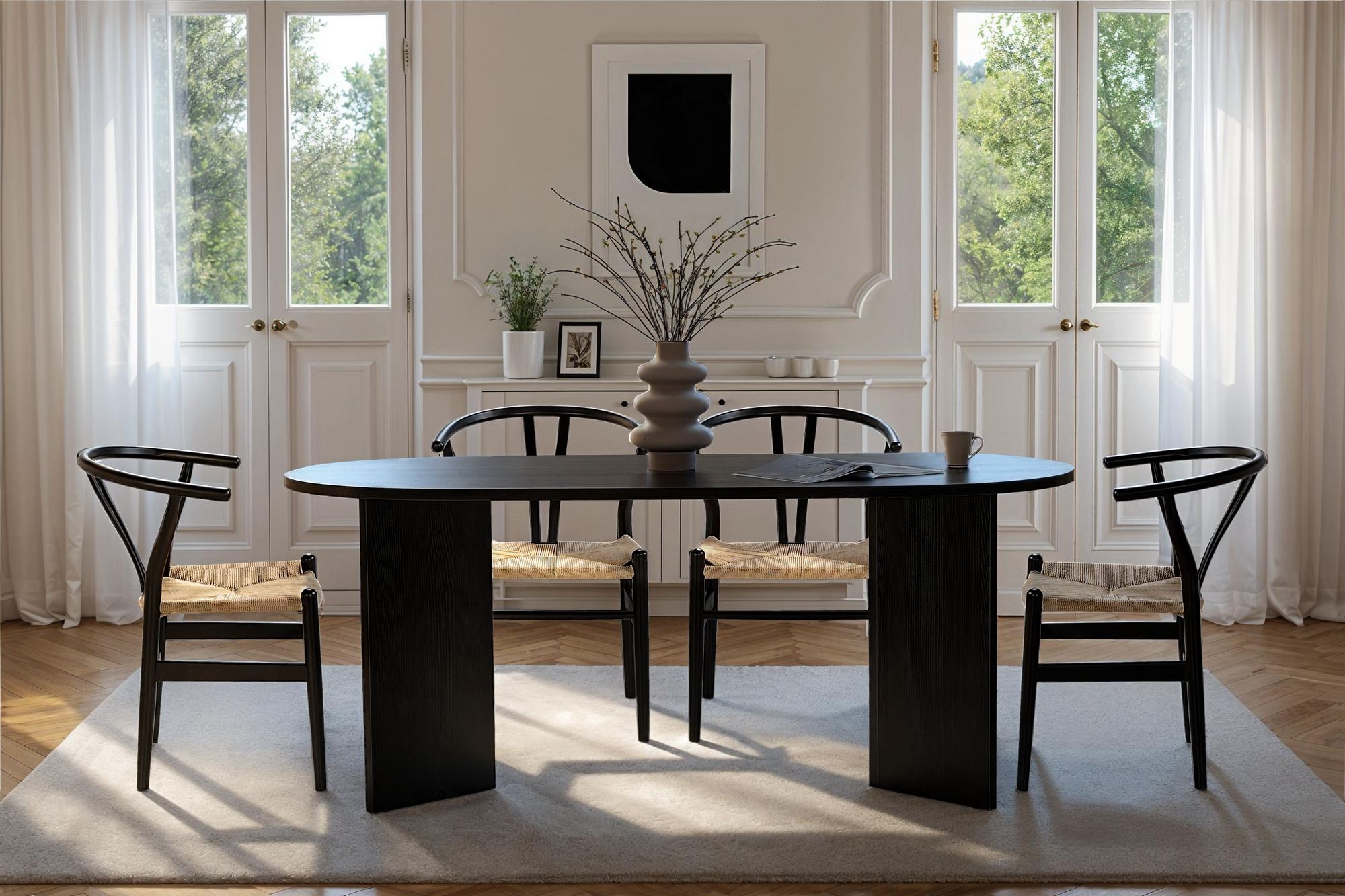 Rani Home Yemek Masası Ahşap Desenli Siyah 180Cm GA-5317