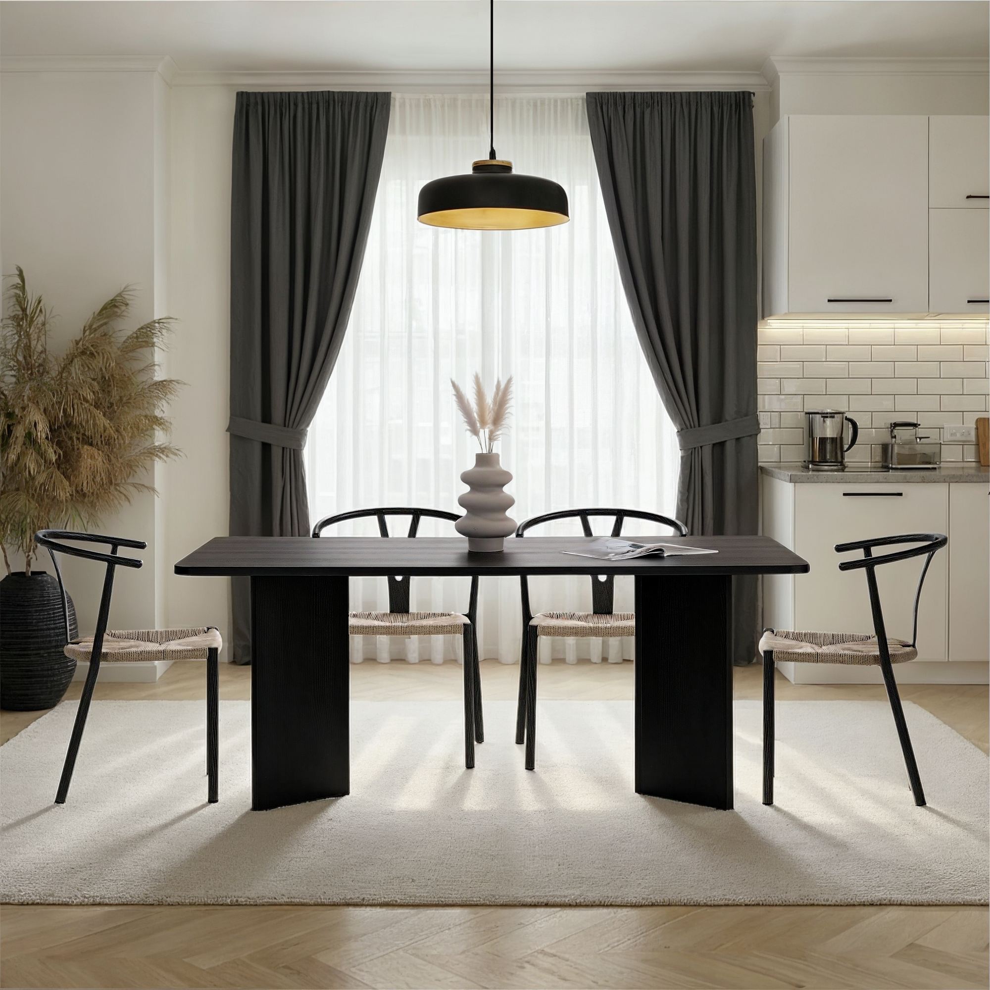 Rani Home Yemek Masası Ahşap Desenli Siyah 180 Cm GA-5360