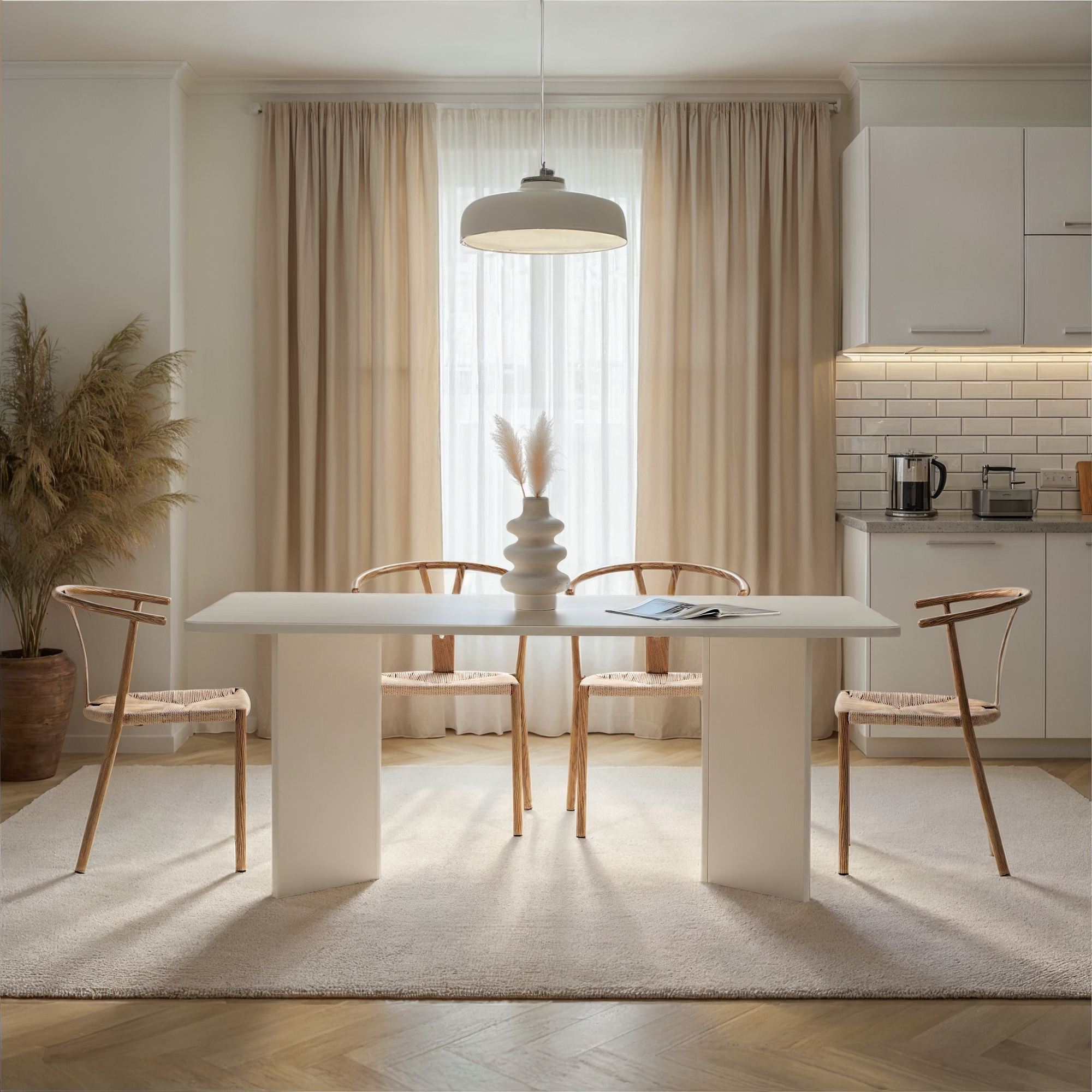 Rani Home Yemek Masası Ahşap Desenli Beyaz 180 Cm GA-5361