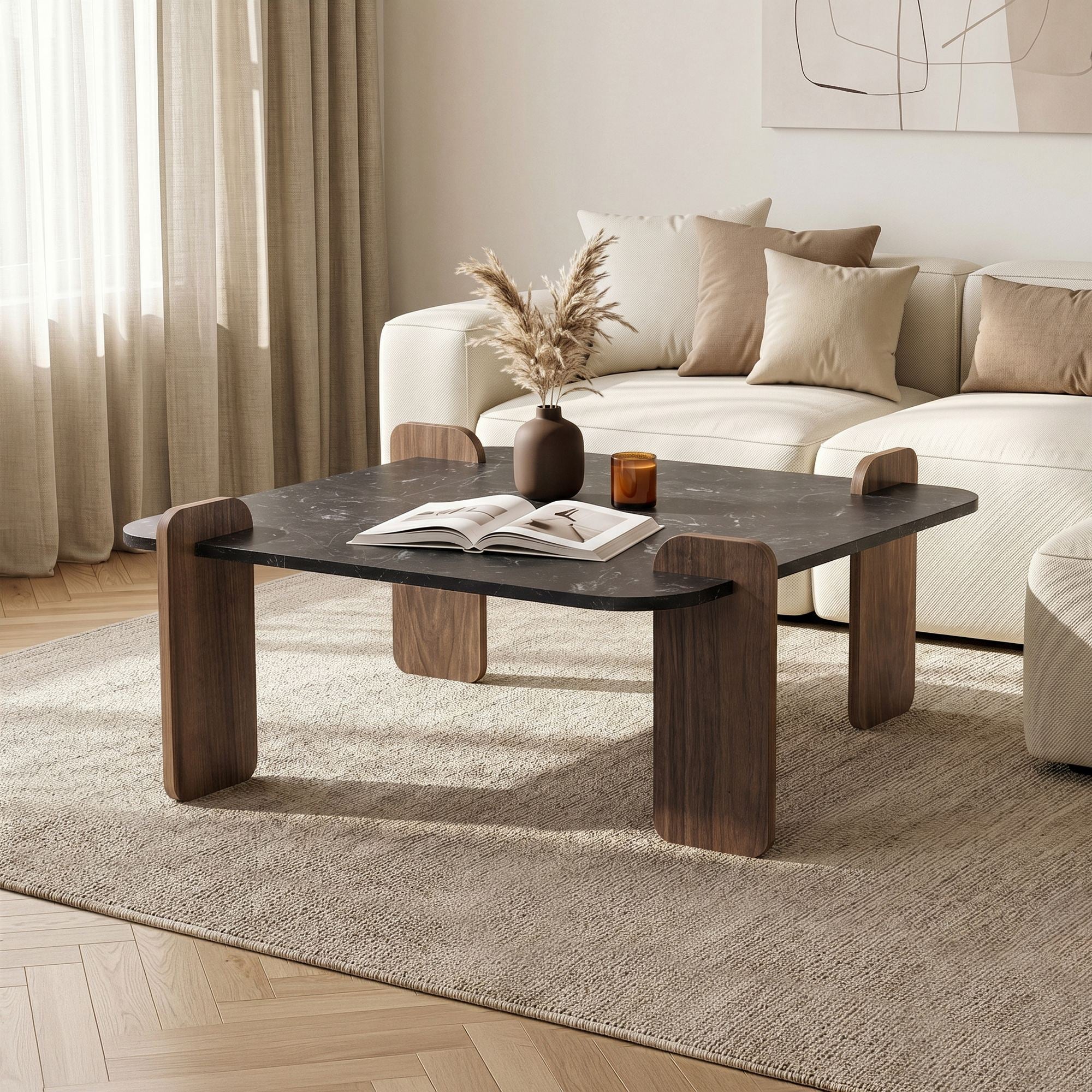 Rani Home Orta Sehpa Lotus Mermer Desen Venezia Ceviz 90Cm AB-5409