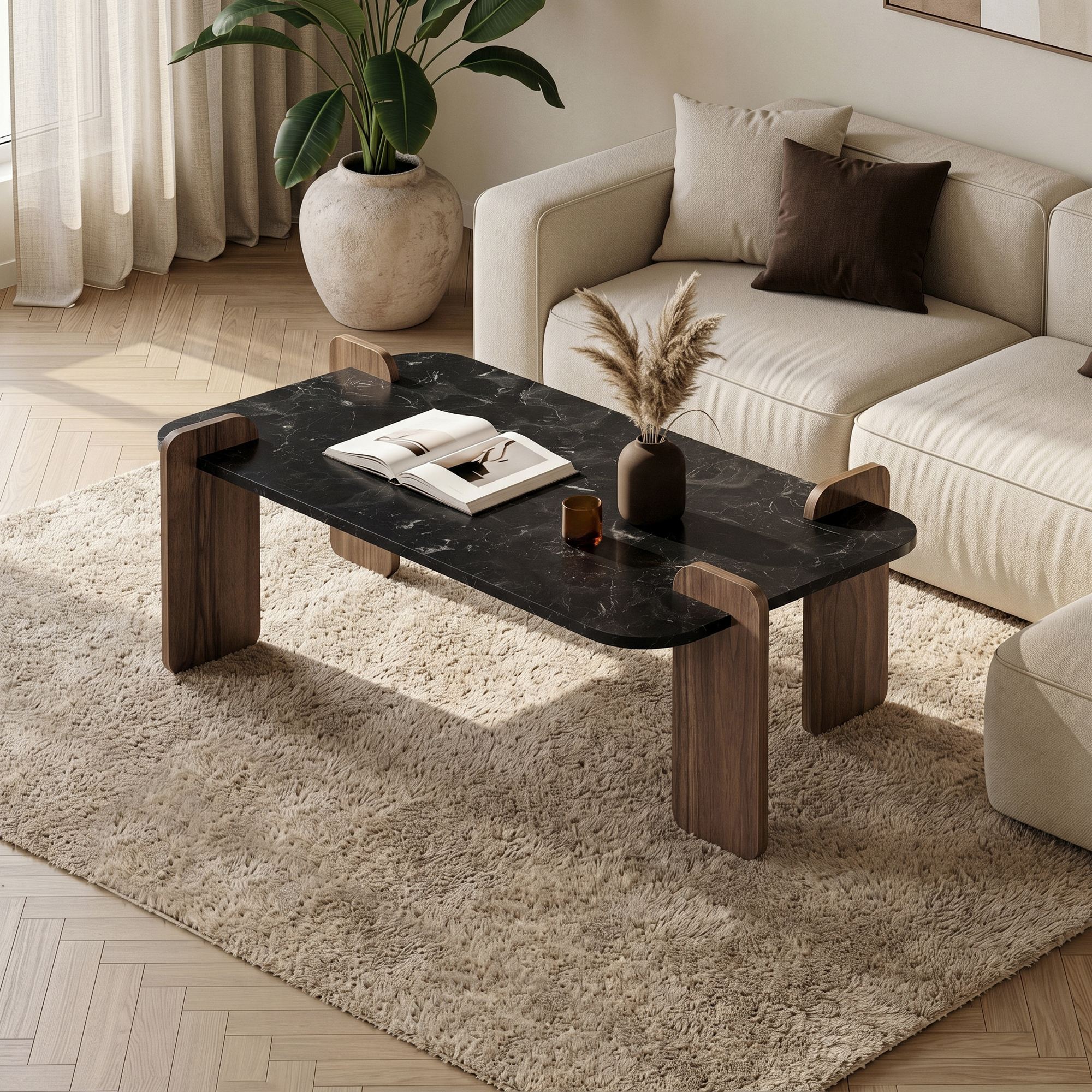 Rani Home Orta Sehpa Lotus Mermer Desen Venezia Ceviz 120Cm AB-5402