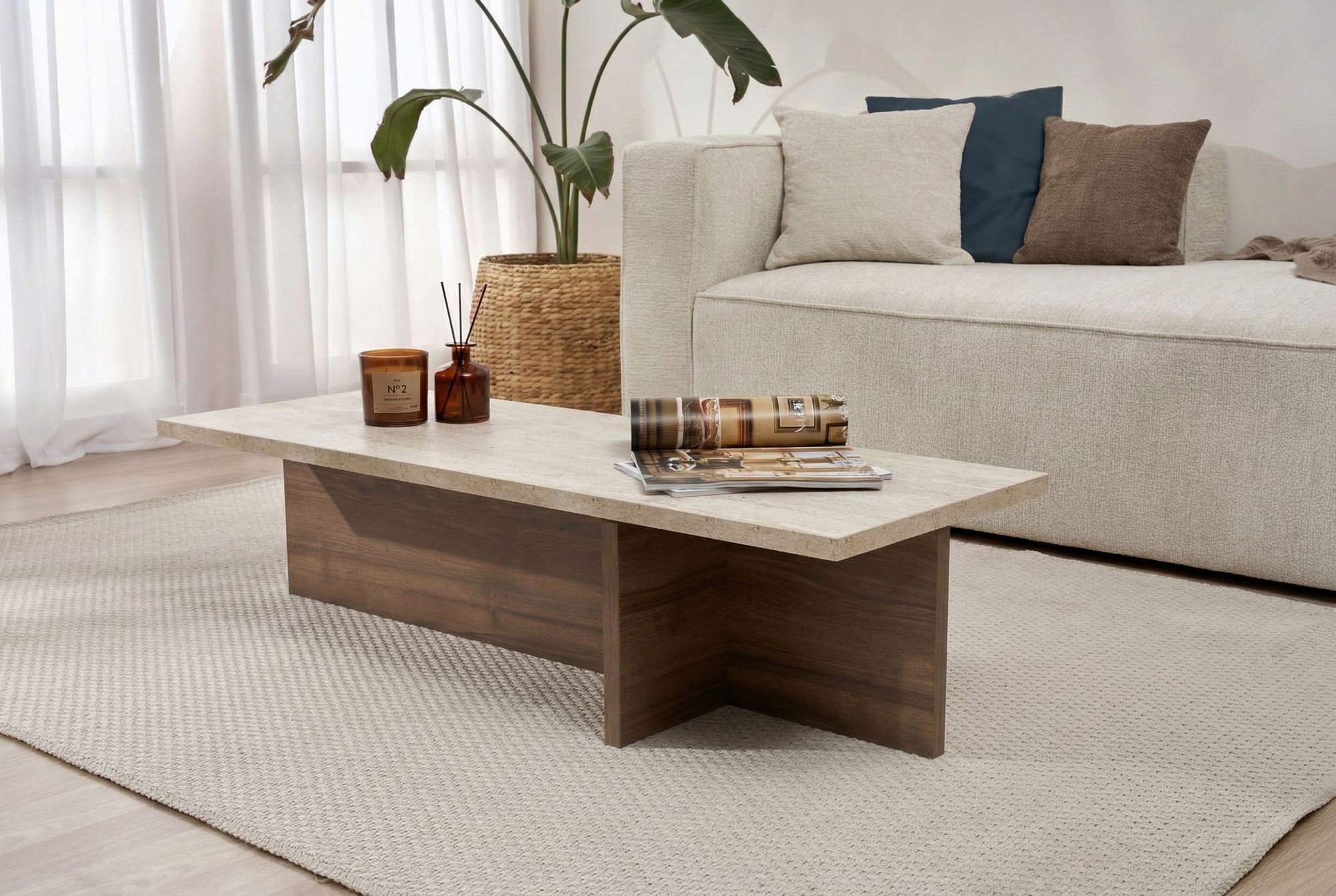 Rani Home Orta Sehpa Traverten - Milano Ceviz 120Cm AB-5300