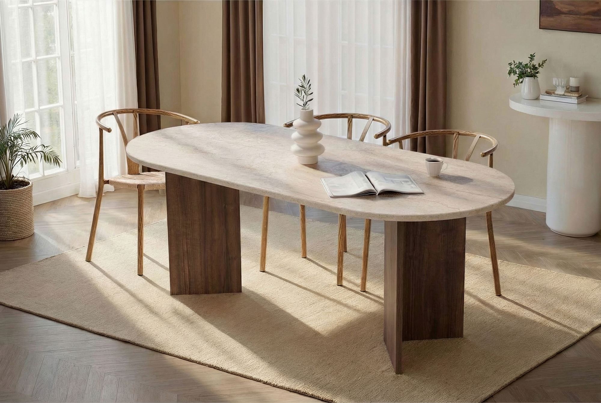 Rani Home Yemek Masası Traverten - Venedik Cevizi 200 Cm GA-5322